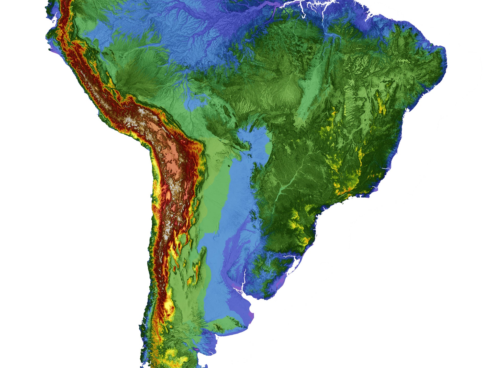 Central & South America Color Elevation Maps