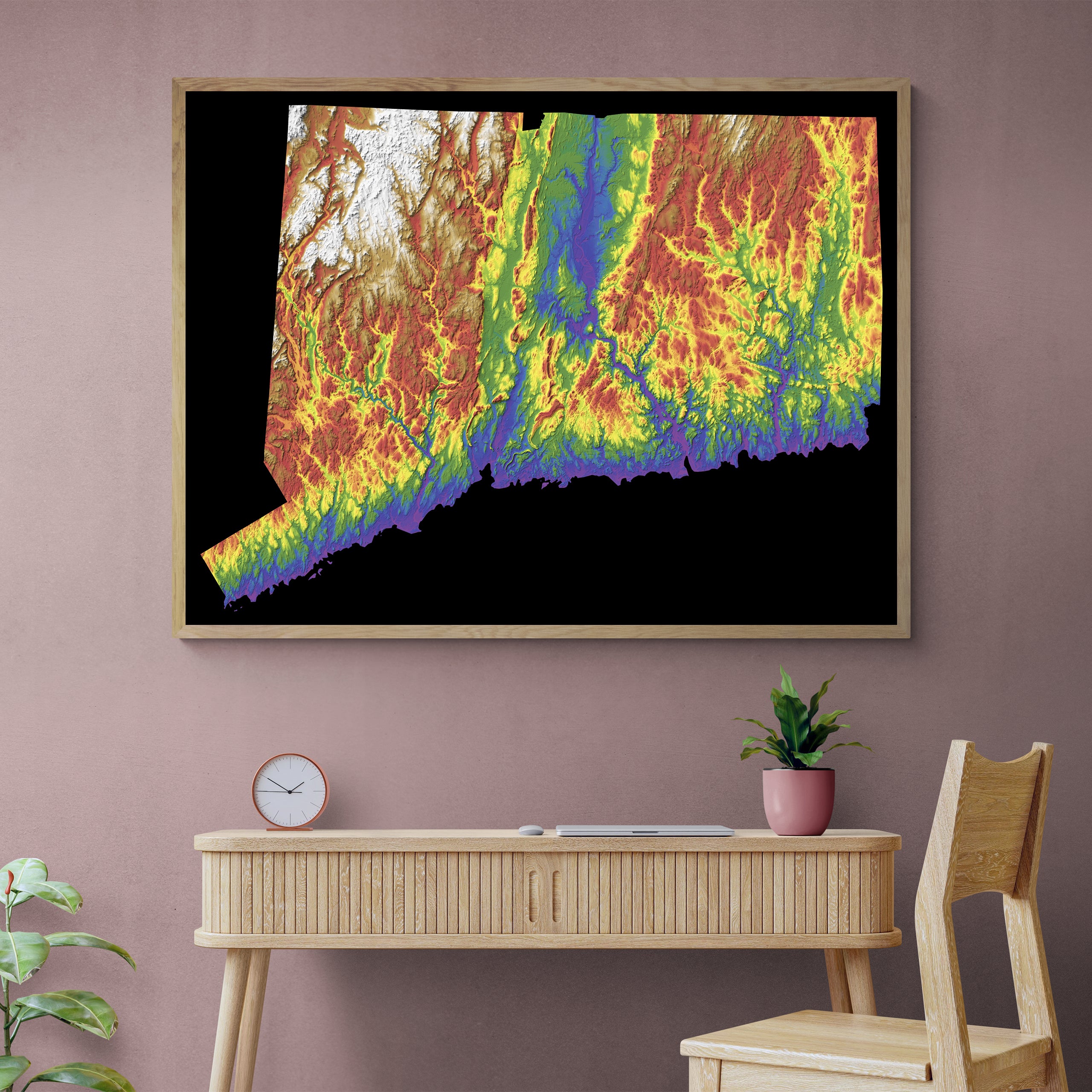 Connecticut Color Elevation Map Wall Art Poster Print – SterlingCarto