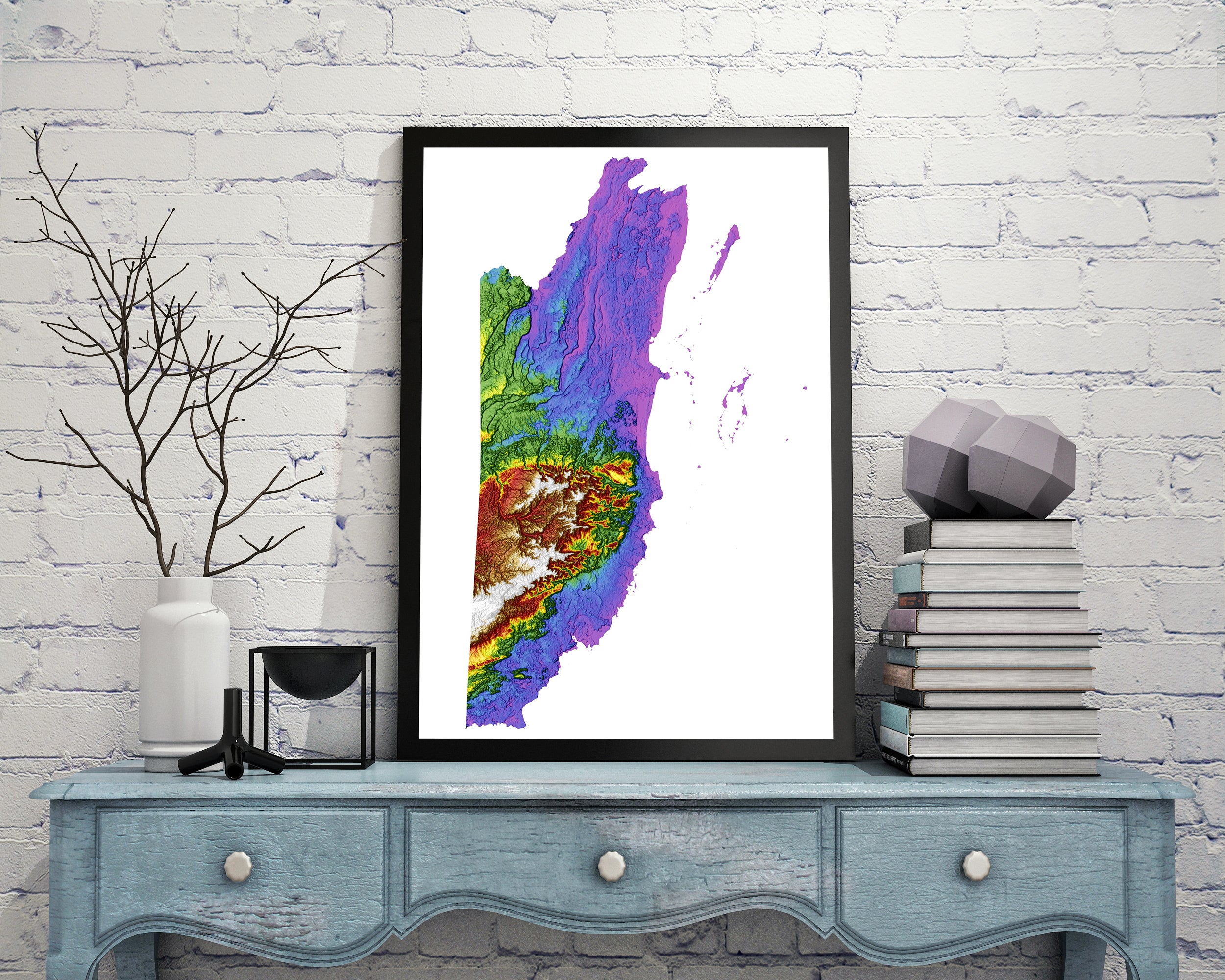 Belize Color Elevation Map Wall Art Poster Print In Frame