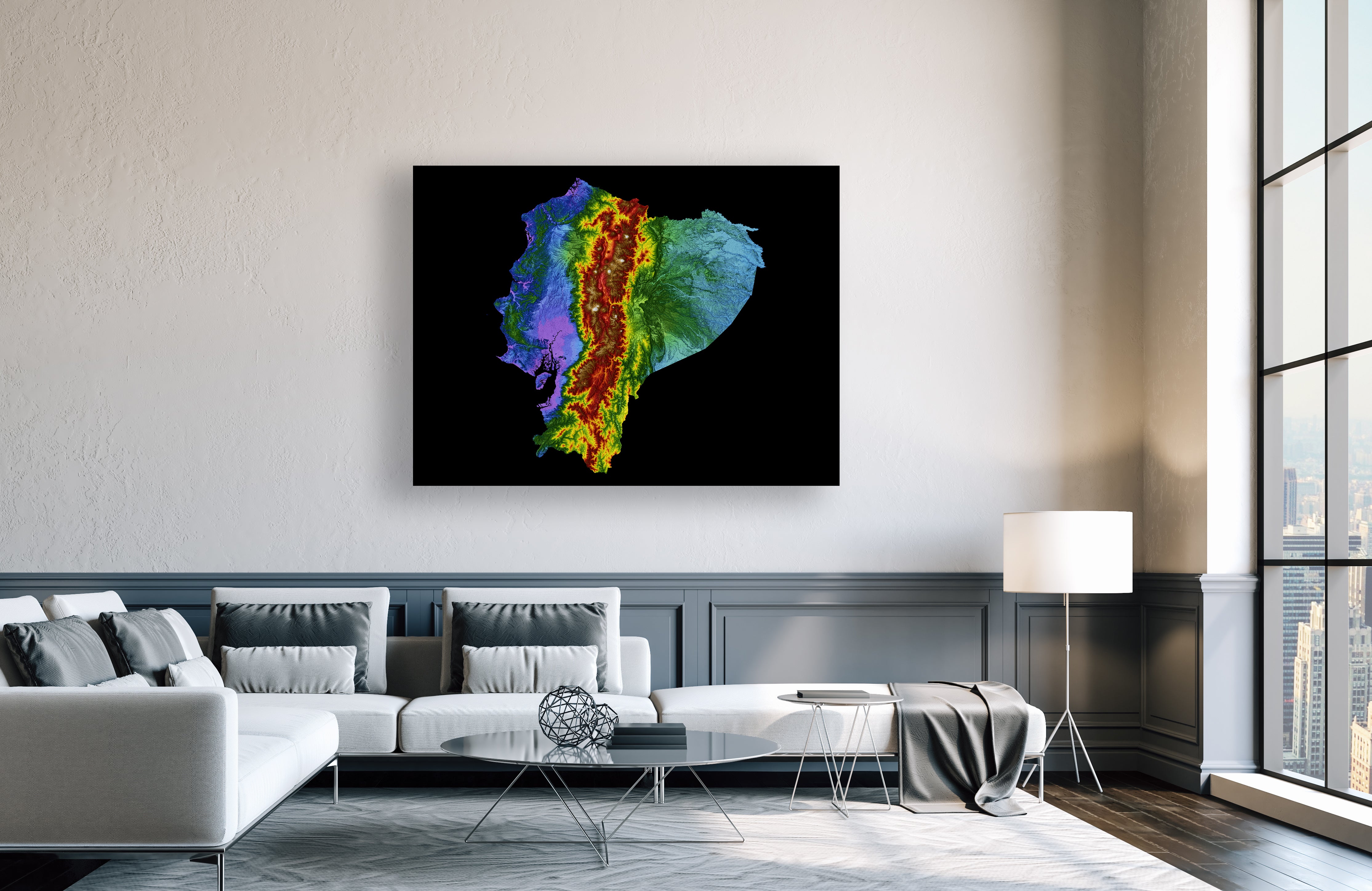 Ecuador Color Elevation Map Wall Art Poster Print In Frame