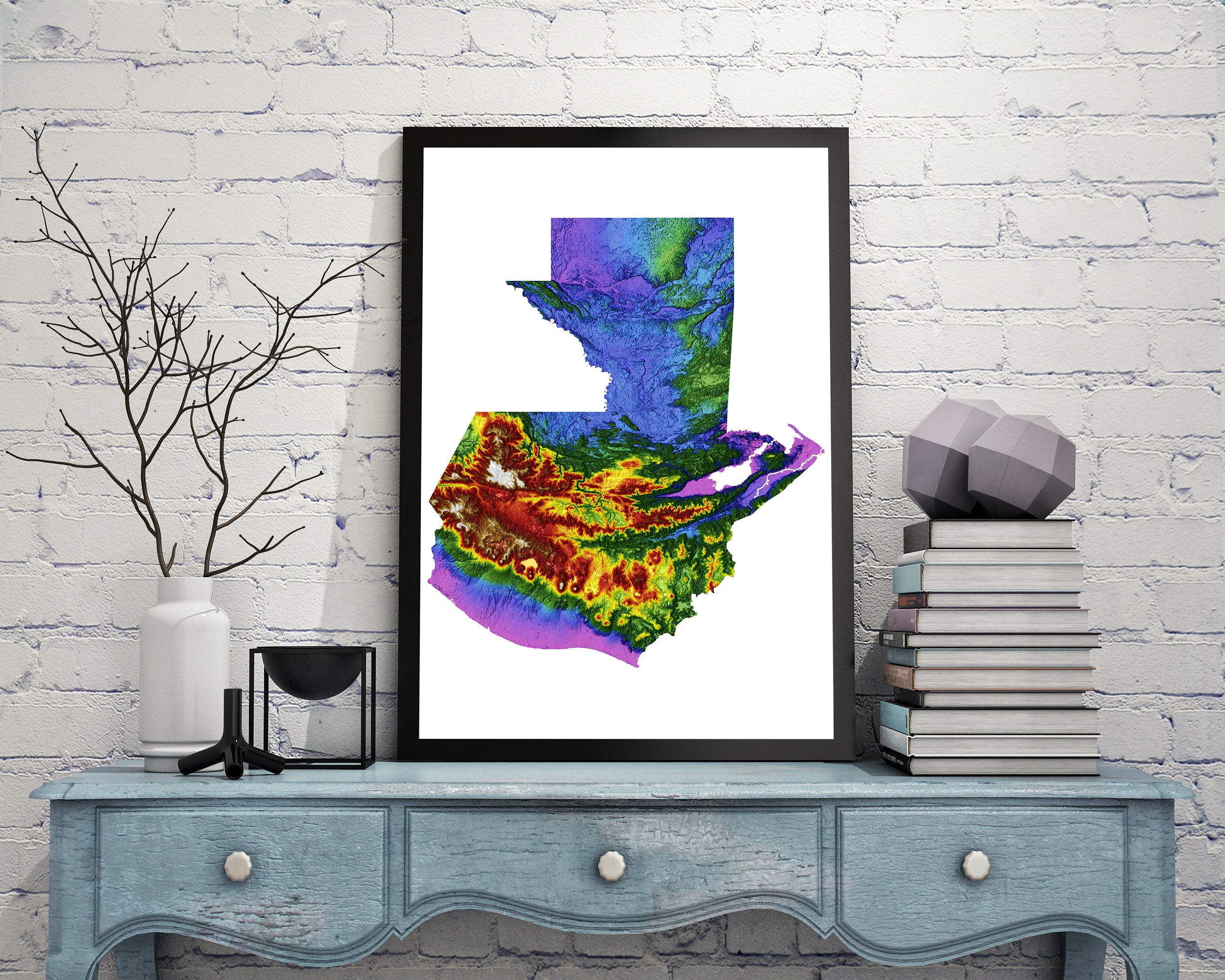 Guatemala Color Elevation Map Wall Art Poster Print In Frame
