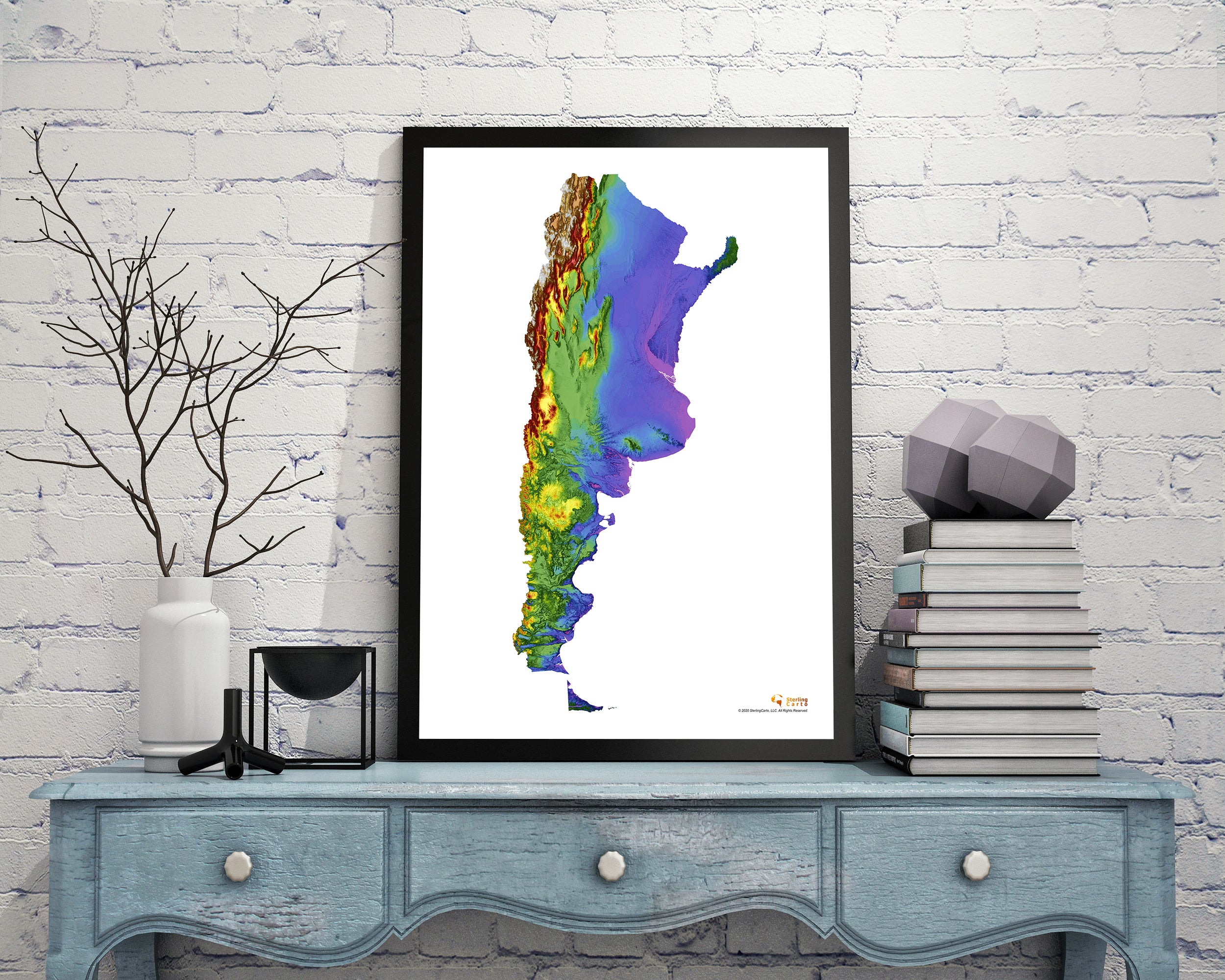 Argentina Color Elevation Map Wall Art Poster Print In Frame