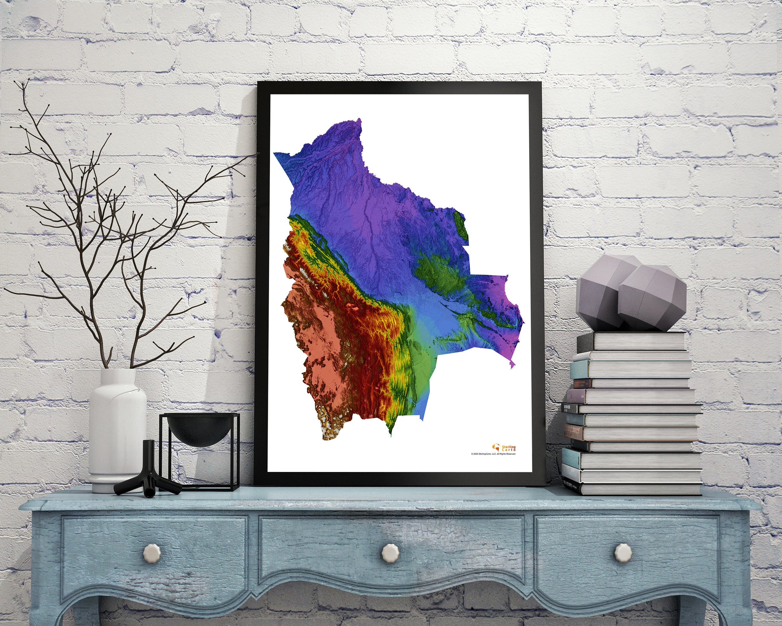 Bolivia Color Elevation Map Wall Art Poster Print In Frame