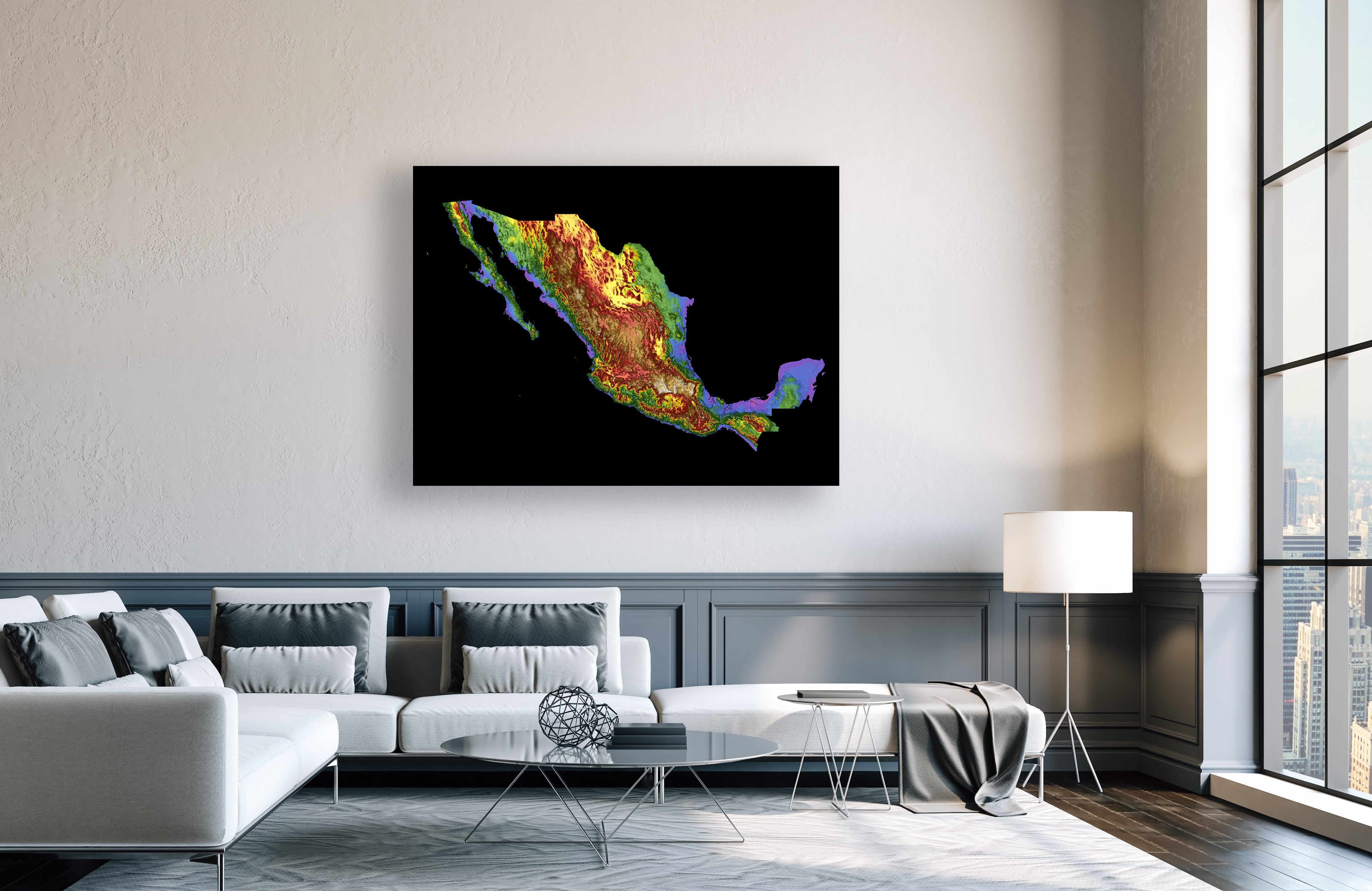 Mexico Color Elevation Map Wall Art Poster Print In Frame