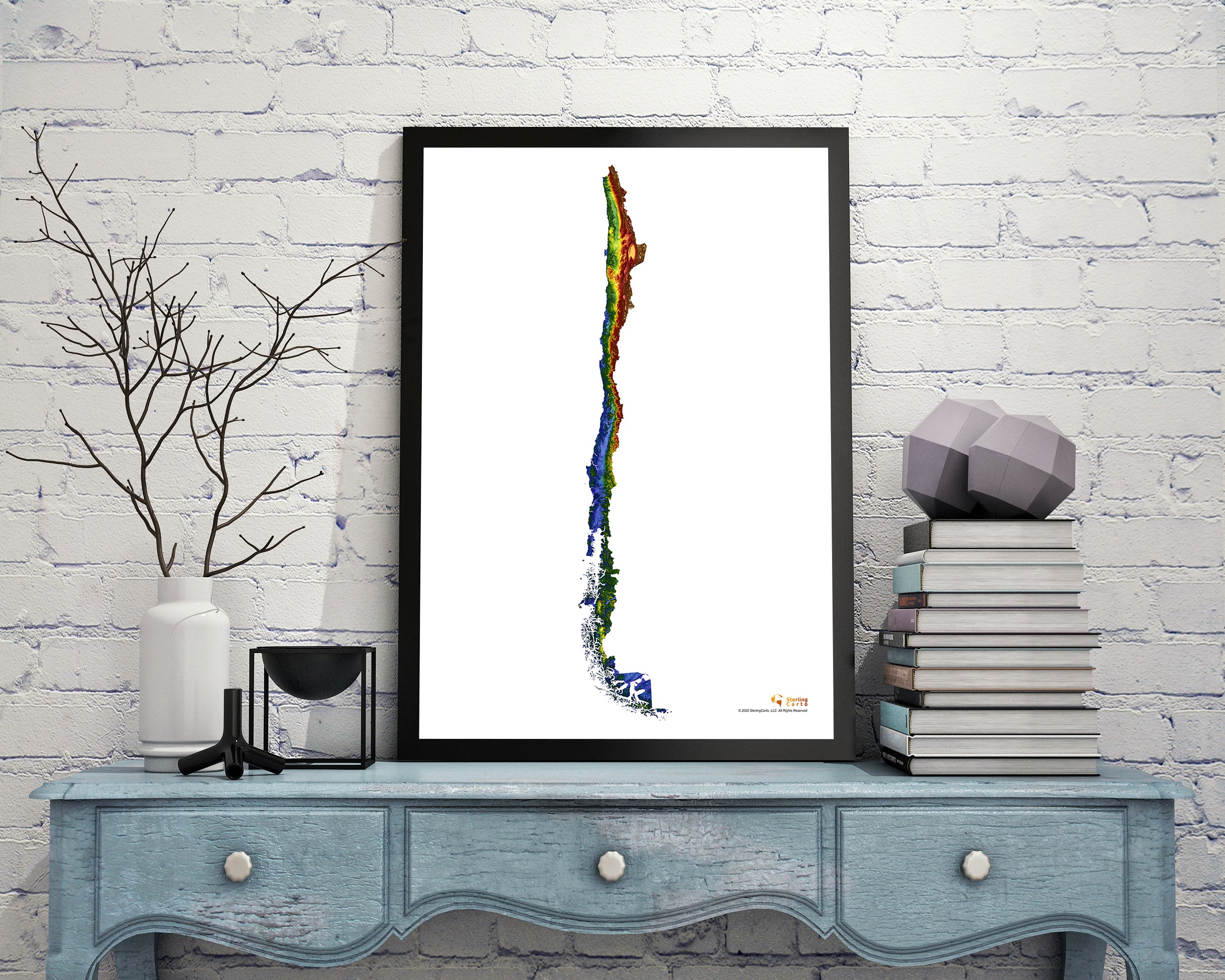 Chile Color Elevation Map Wall Art Poster Print In Frame
