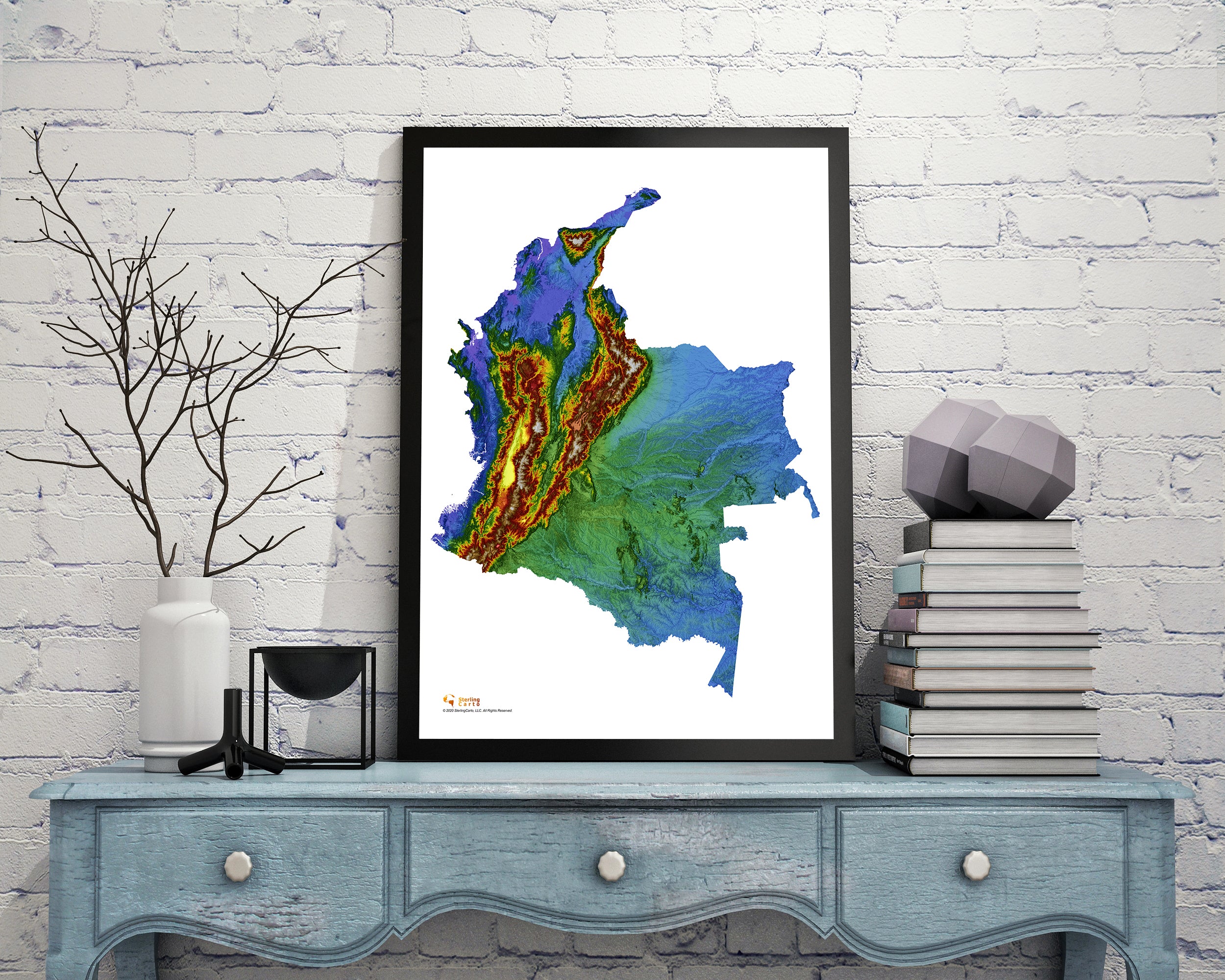 Colombia Color Elevation Map Wall Art Poster Print In Frame