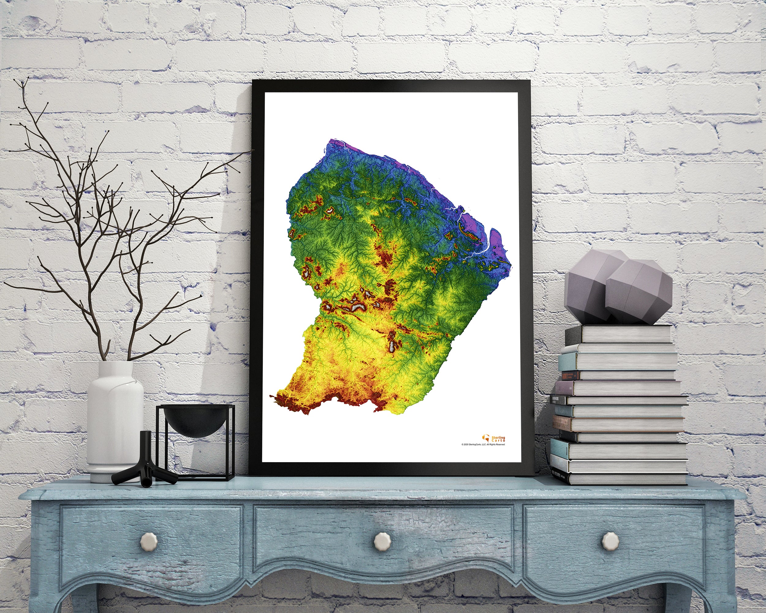 French Guiana Color Elevation Map Wall Art Poster Print In Frame
