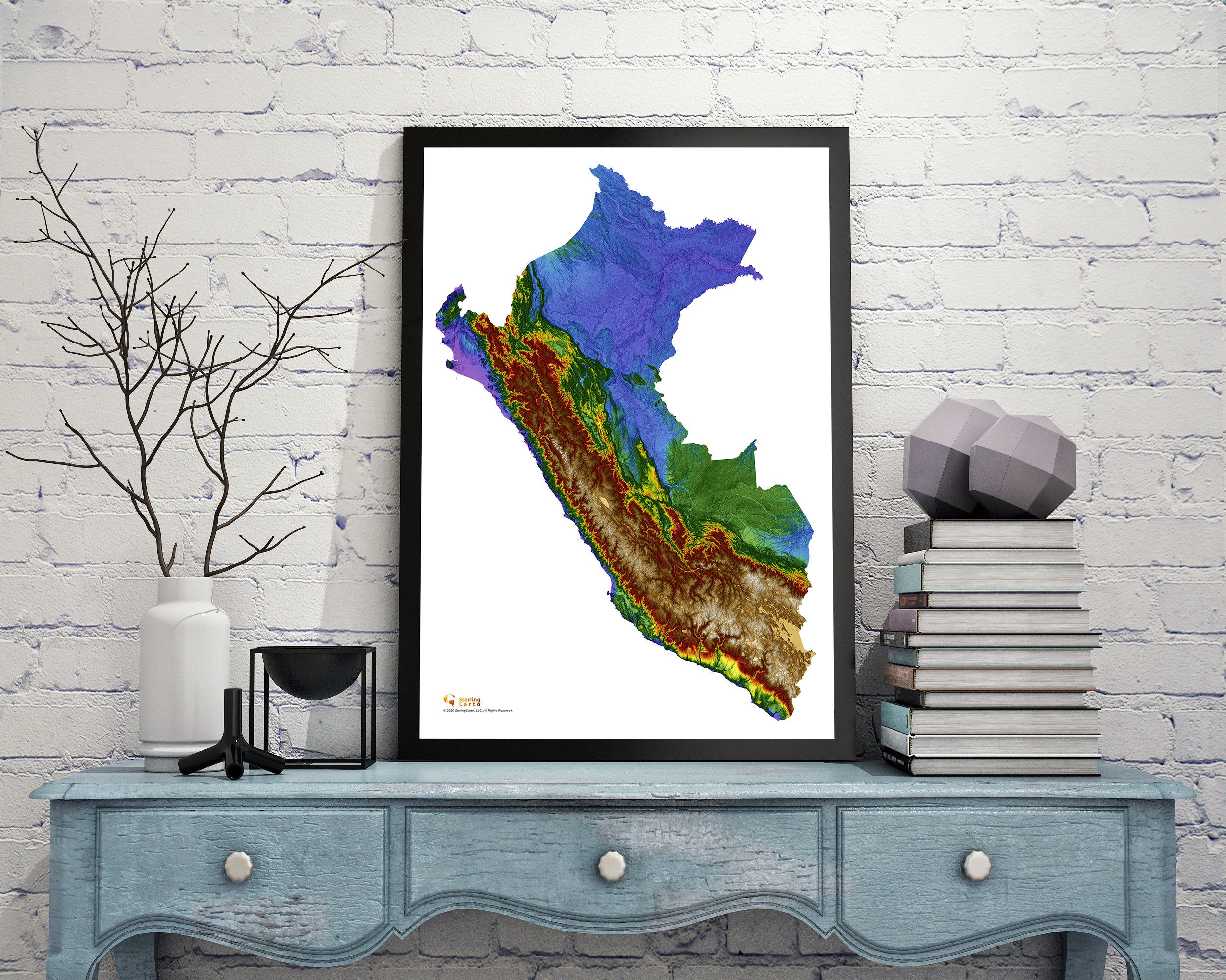 Peru Color Elevation Map Wall Art Poster Print In Frame
