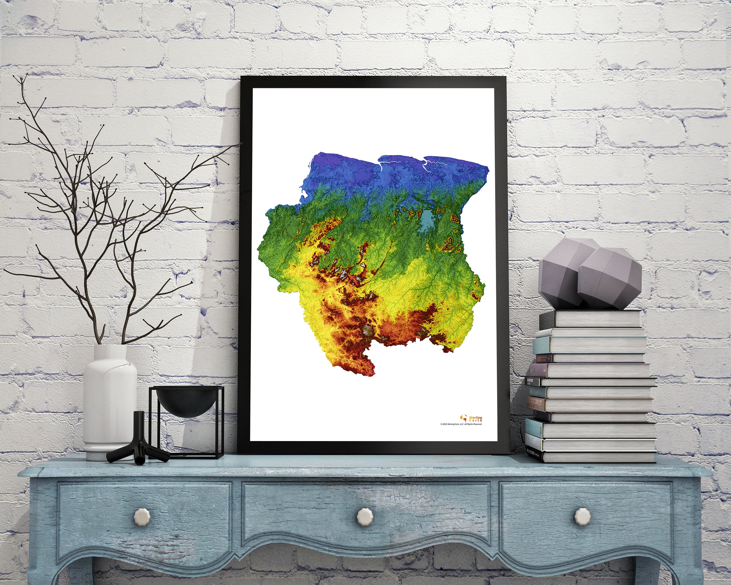 Suriname Color Elevation Map Wall Art Poster Print In Frame