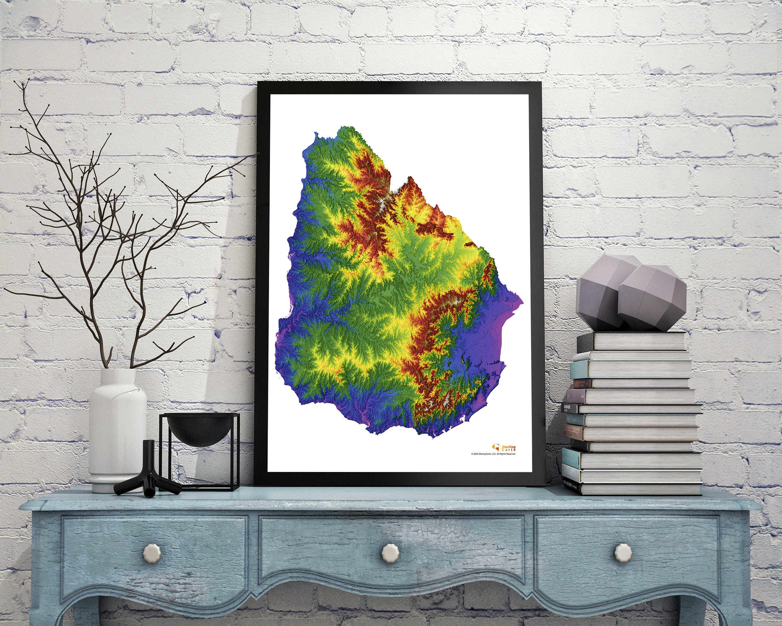 Uruguay Color Elevation Map Wall Art Poster Print In Frame