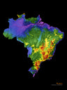 Brazil Color Elevation Map Wall Art Poster Print With Black Background