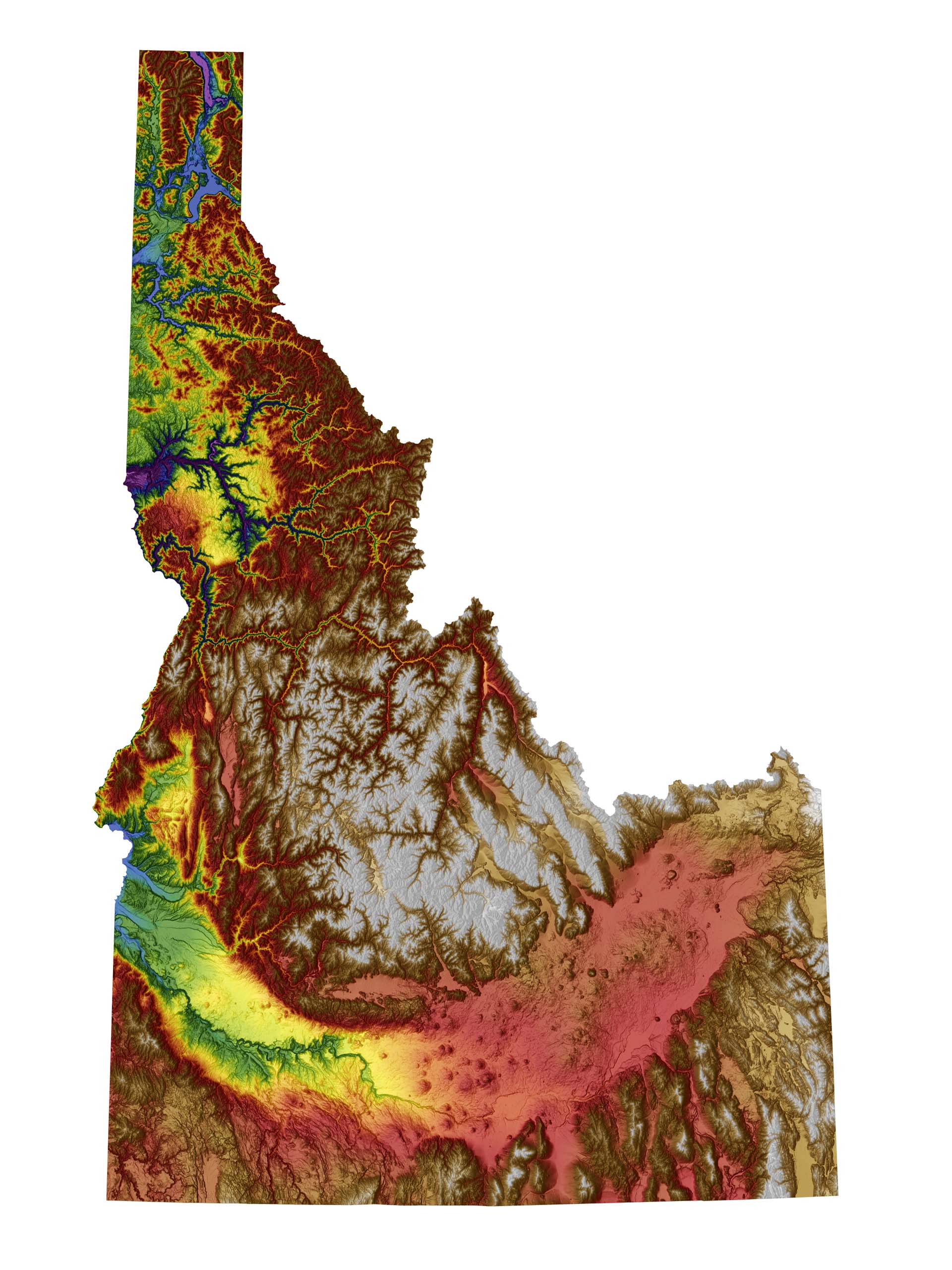Idaho Color Elevation Map Wall Art Poster Print With White Background