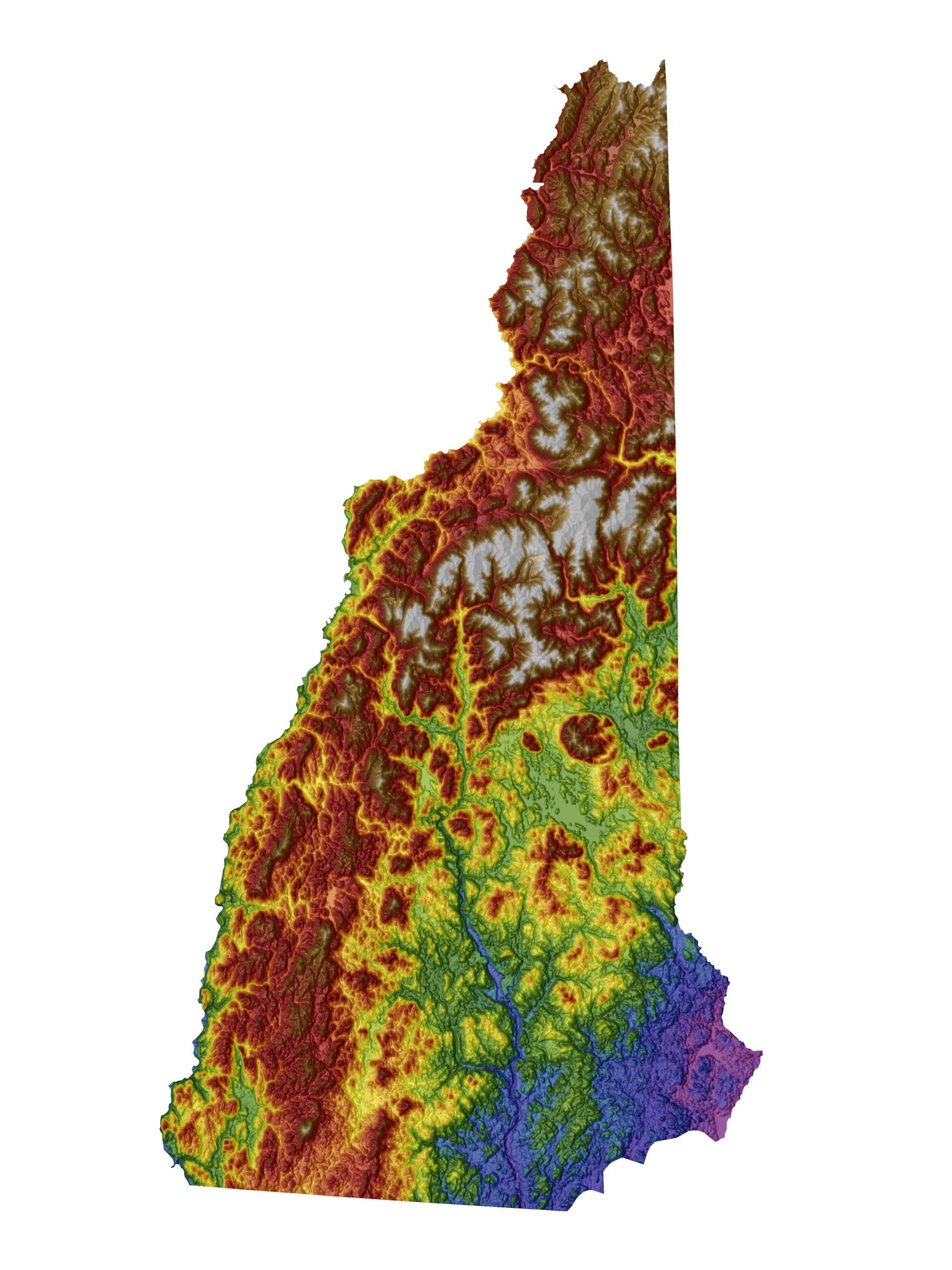 New Hampshire Color Elevation Map Wall Art Poster Print With White Background