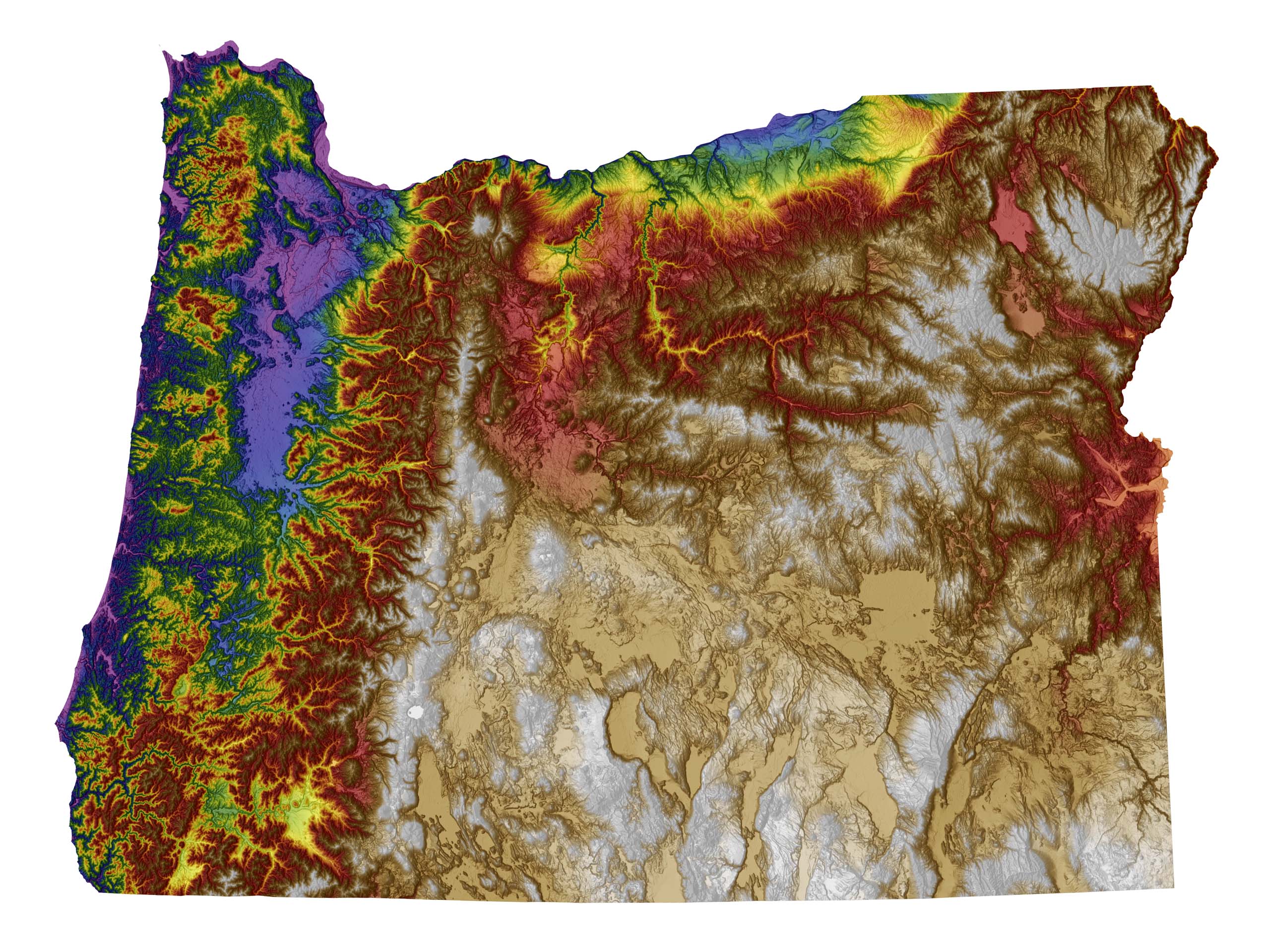 Oregon Color Elevation Map Wall Art Poster Print With White Background