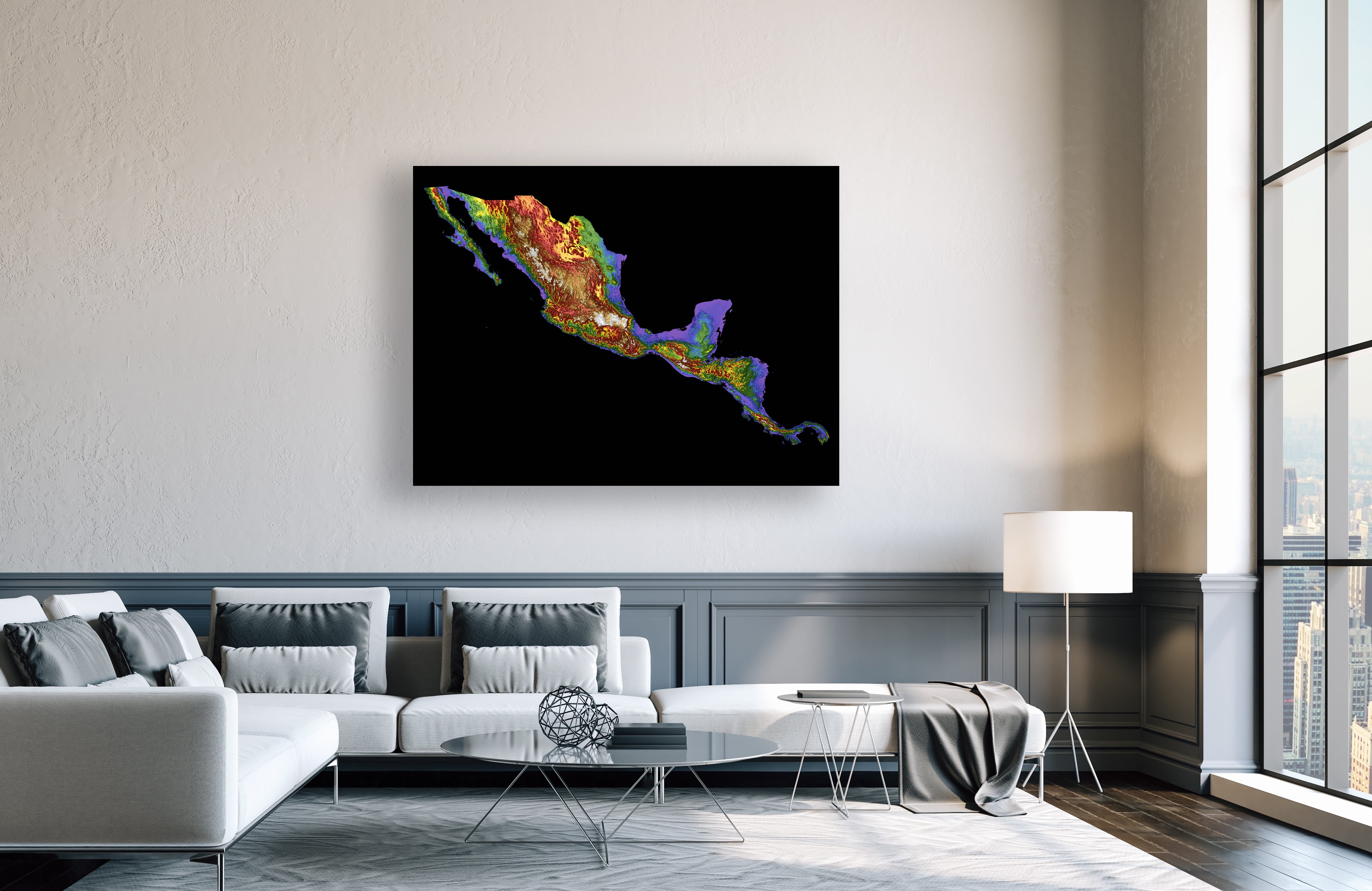 Central America Color Elevation Map Wall Art Poster Print In Frame