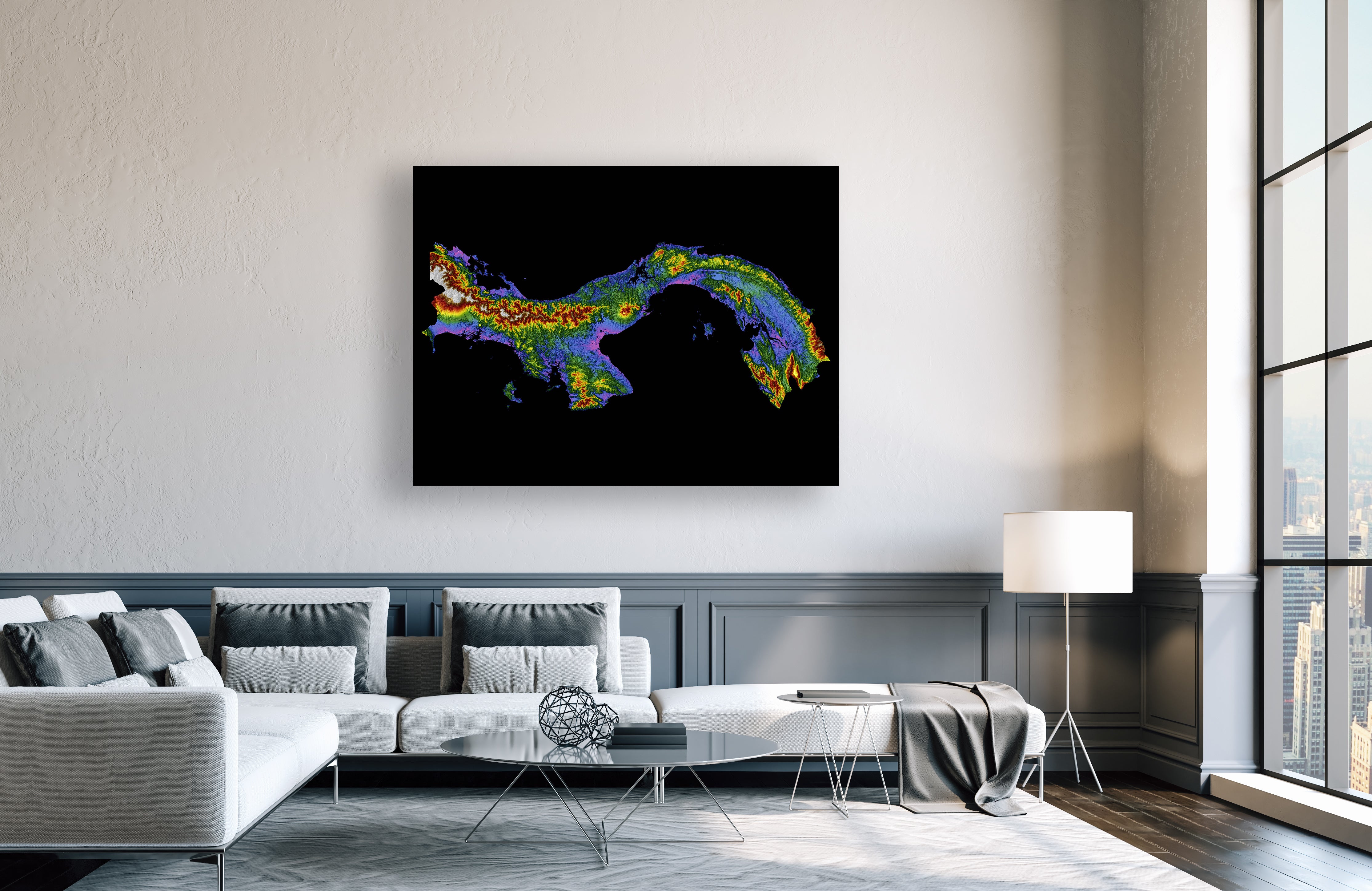 Panama Color Elevation Map Wall Art Poster Print In Frame
