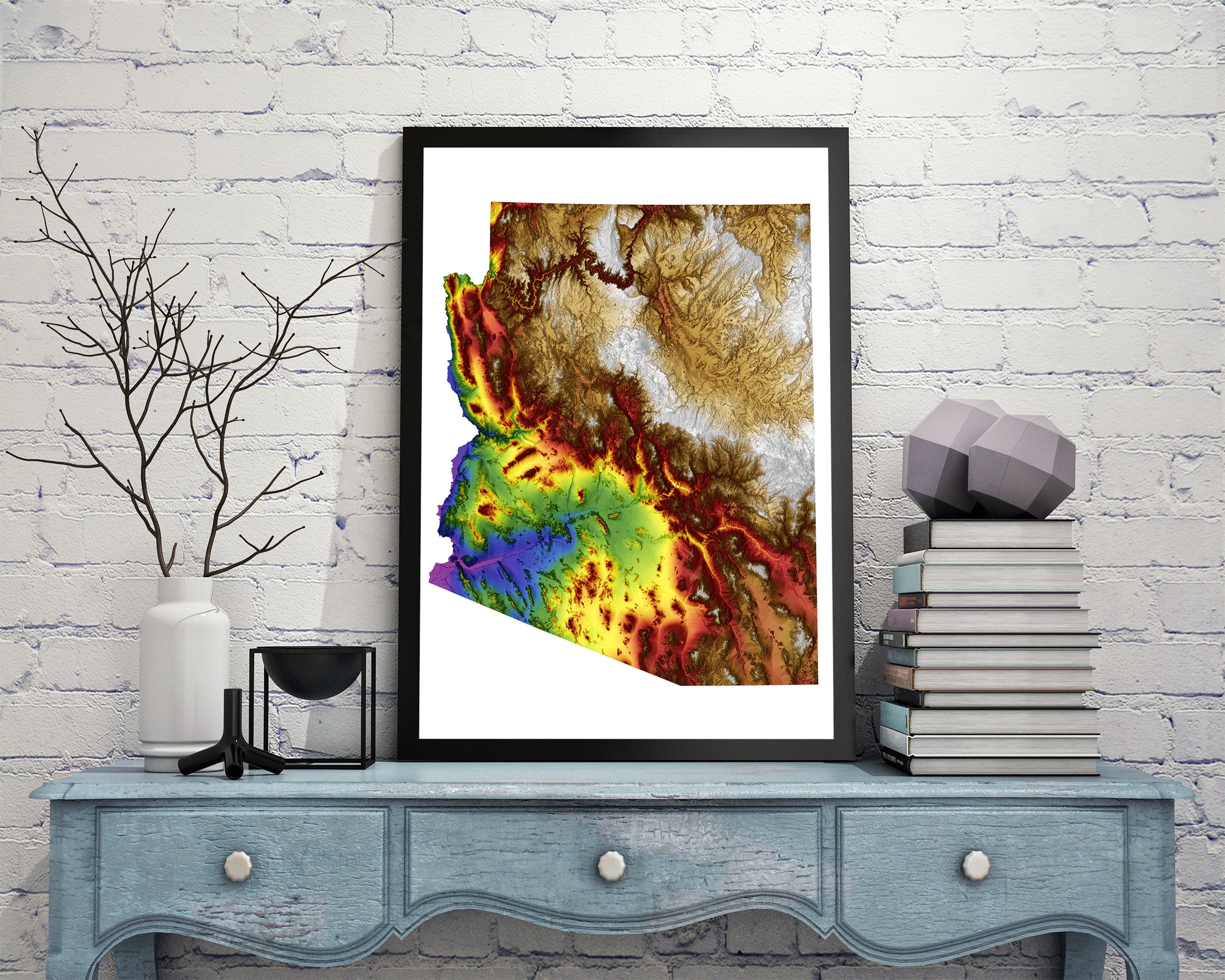 Arizona Color Elevation Map  Wall Art Poster Print In Frame