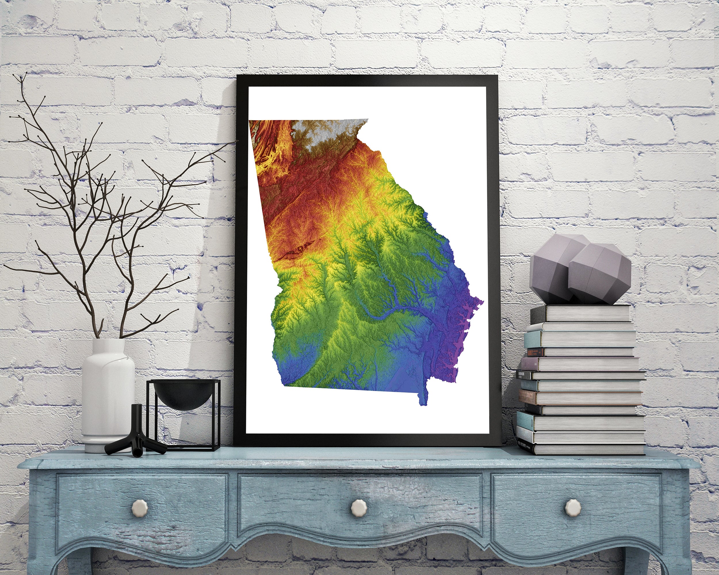 Georgia Color Elevation Map Wall Art Poster Print In Frame