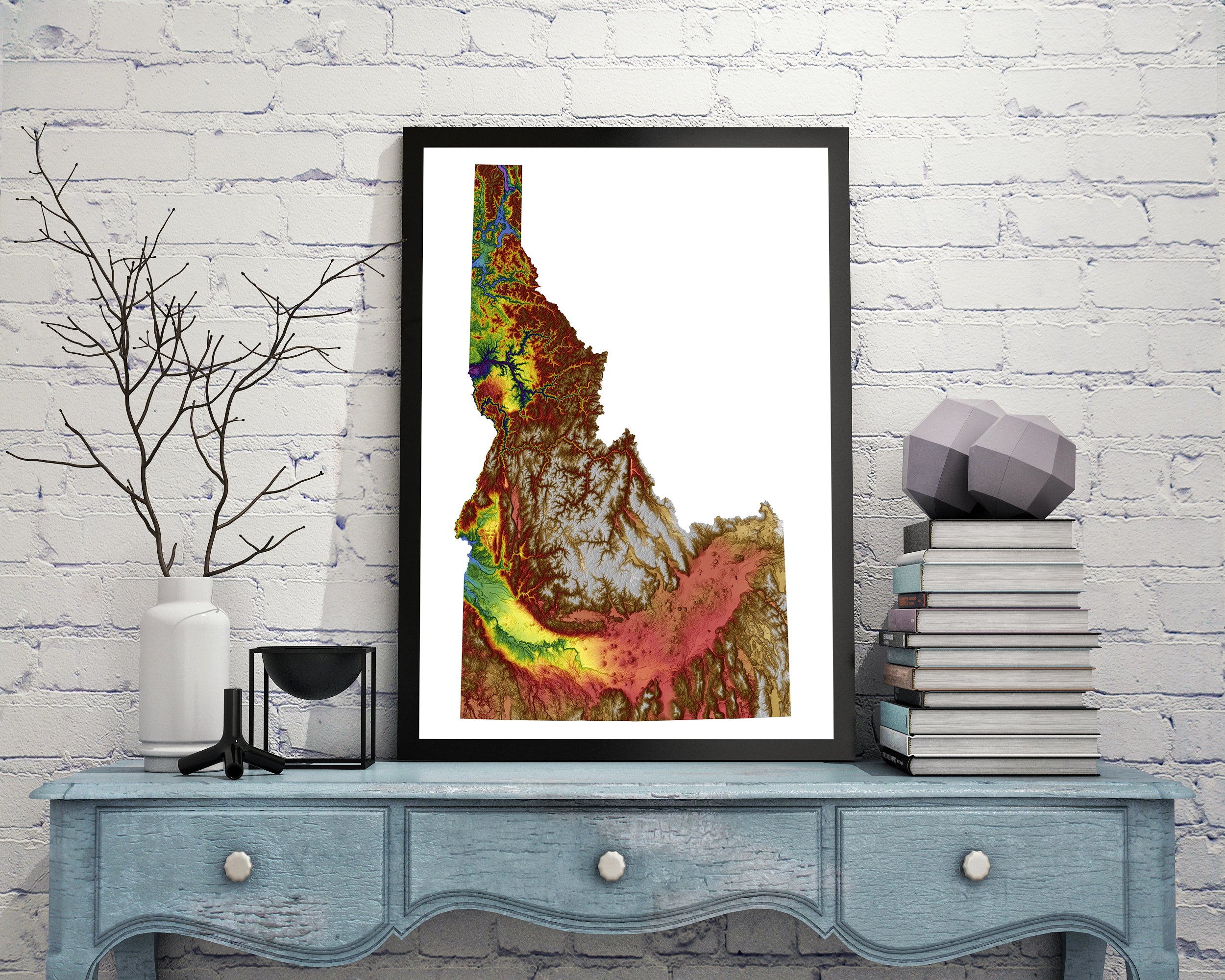 Idaho Color Elevation Map Wall Art Poster Print In Frame