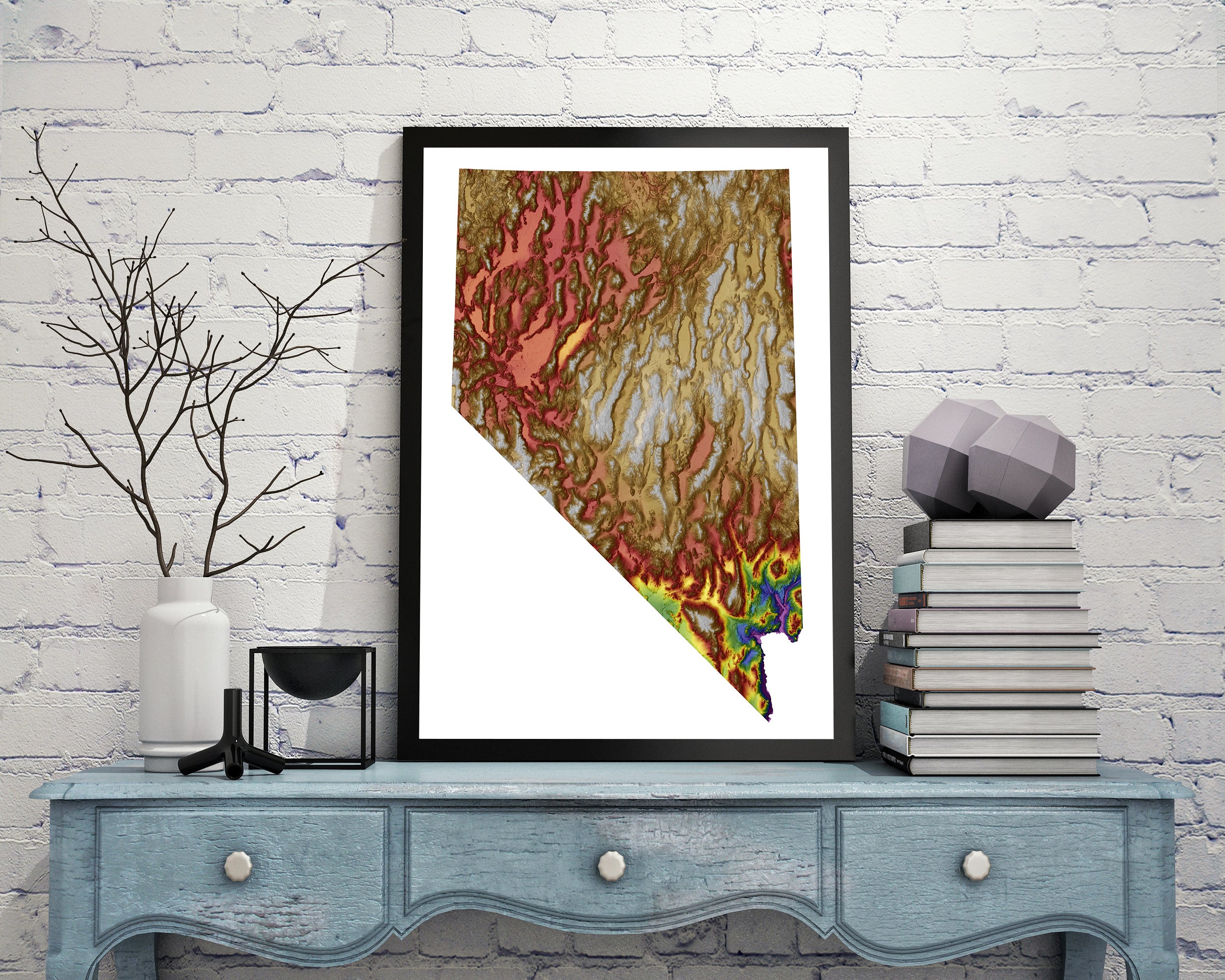 Nevada Color Elevation Map Wall Art Poster Print In Frame
