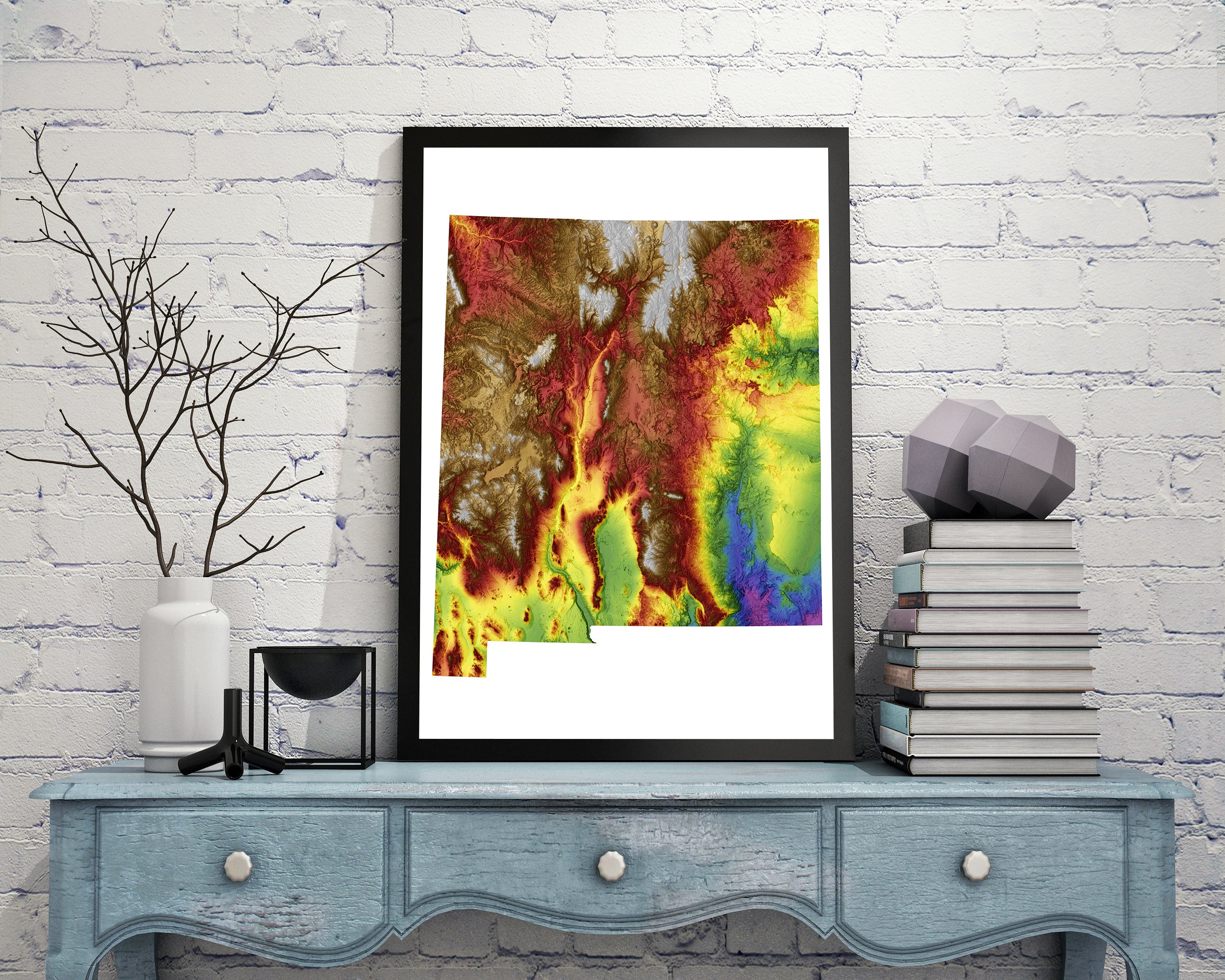 New Mexico Color Elevation Map Wall Art Poster Print In Frame