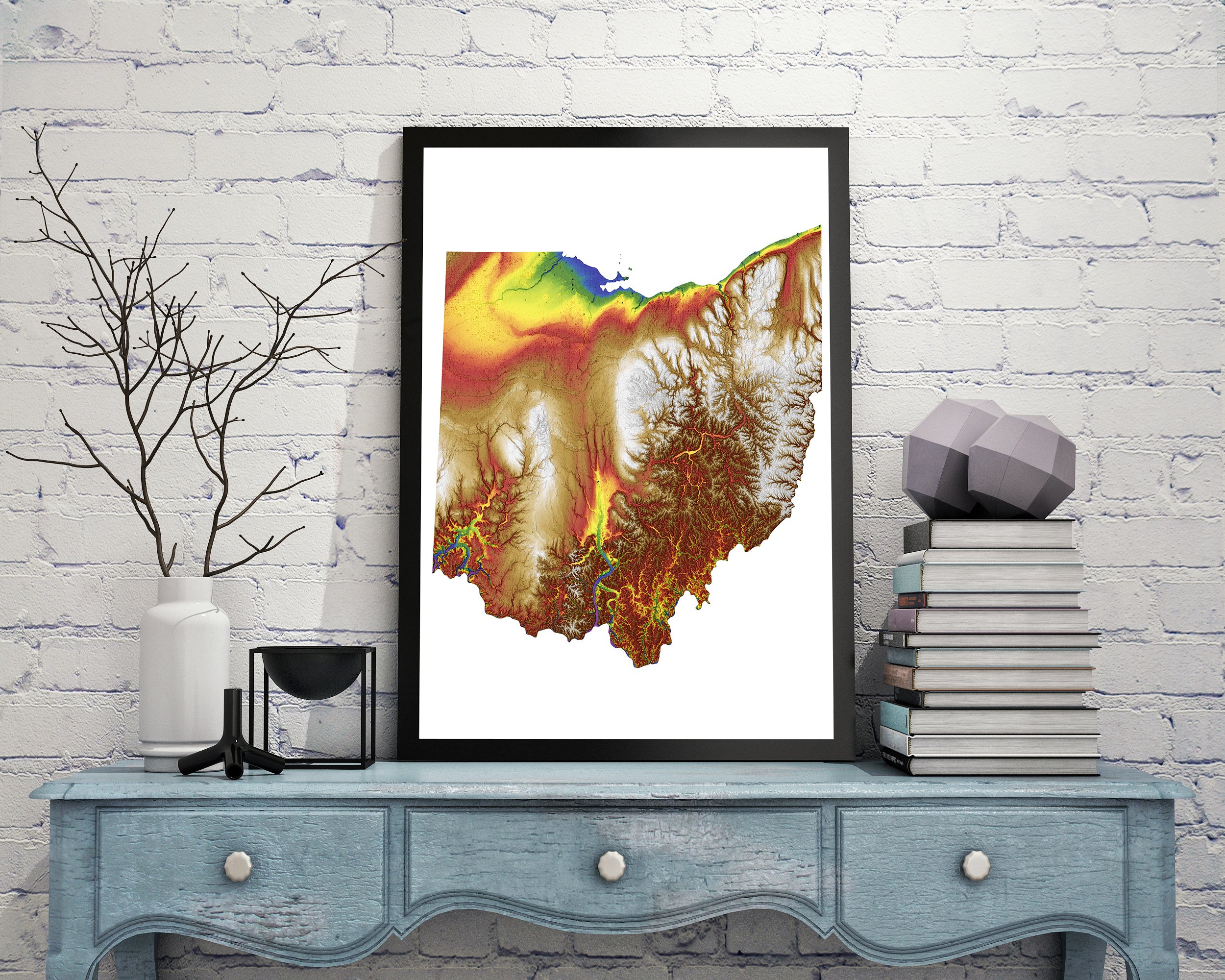 Ohio Color Elevation Map Wall Art Poster Print In Frame