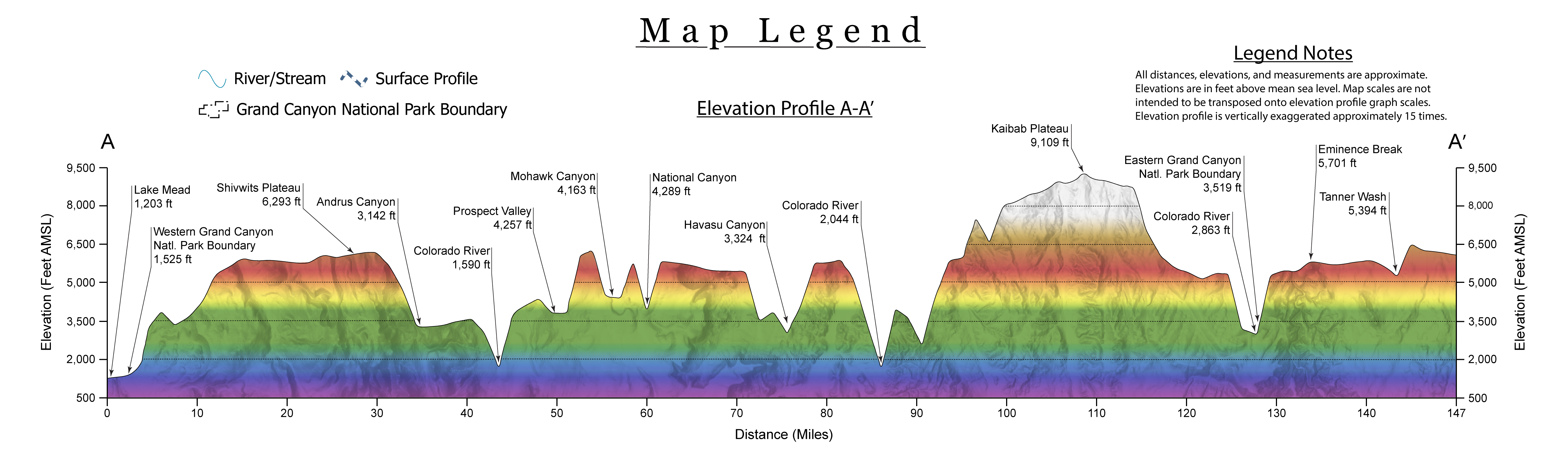 Grand Canyon Elevation Map Legend