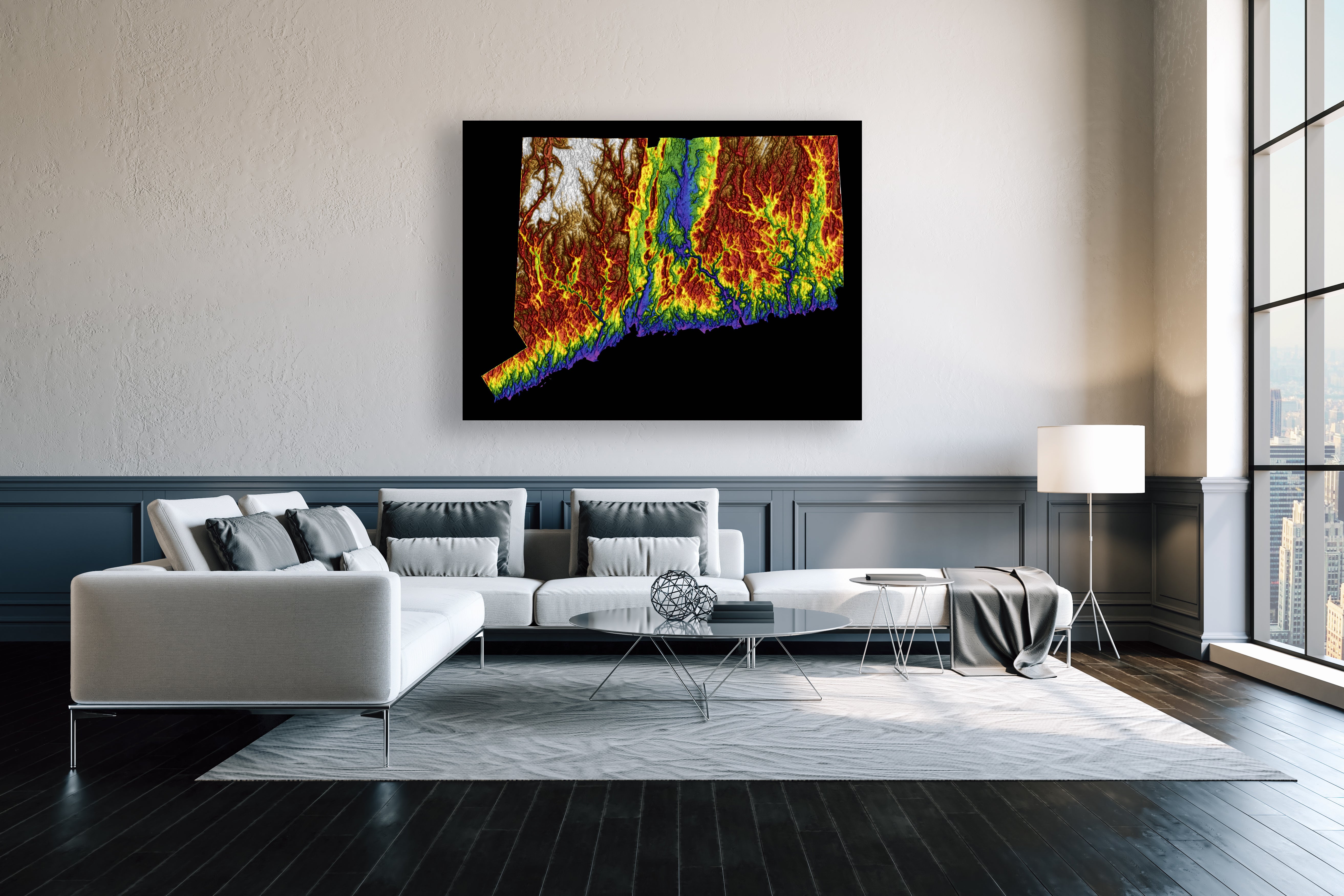 Connecticut Color Elevation Map Wall Art Poster Print In Frame
