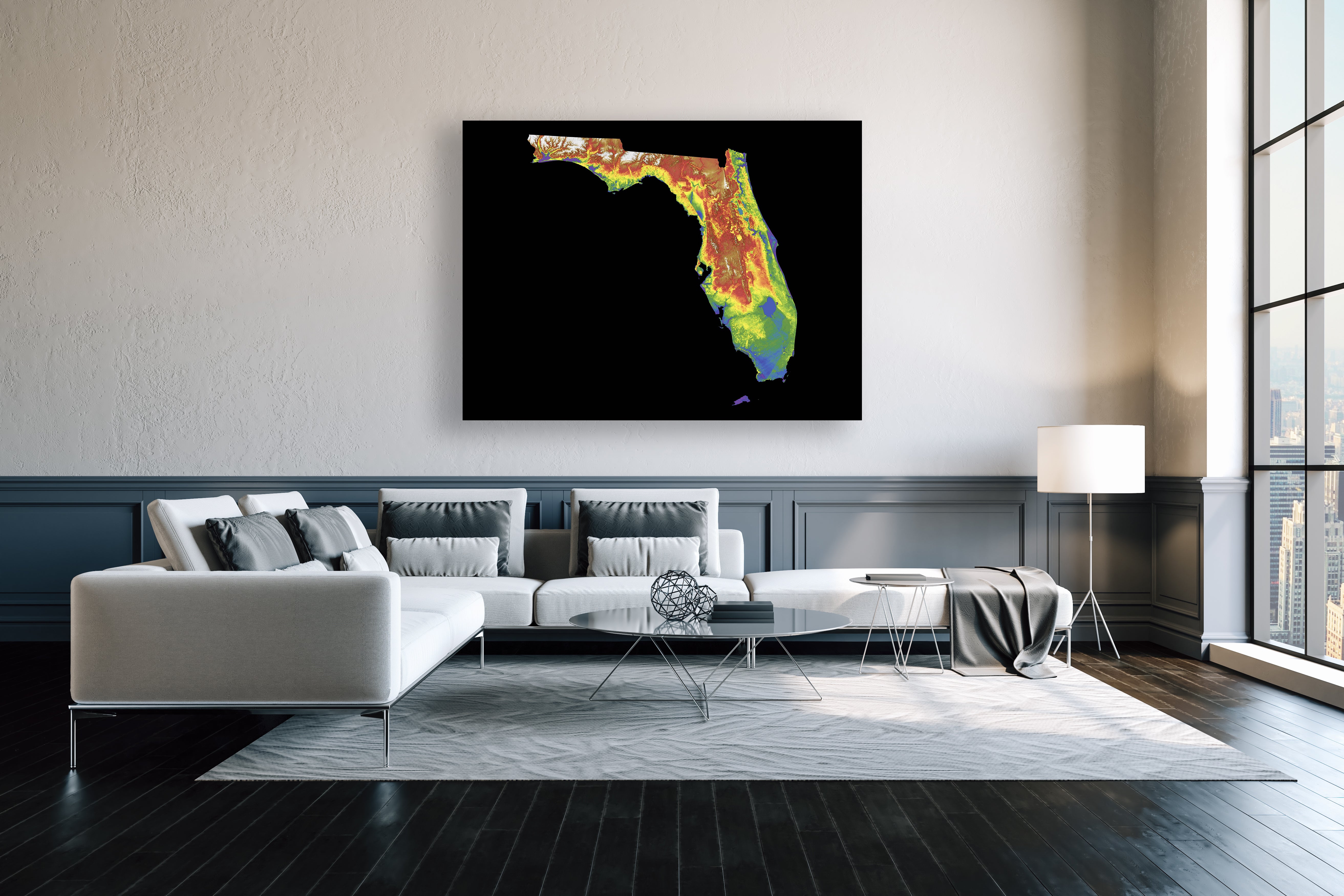 Florida Color Elevation Map Wall Art Poster Print In Frame