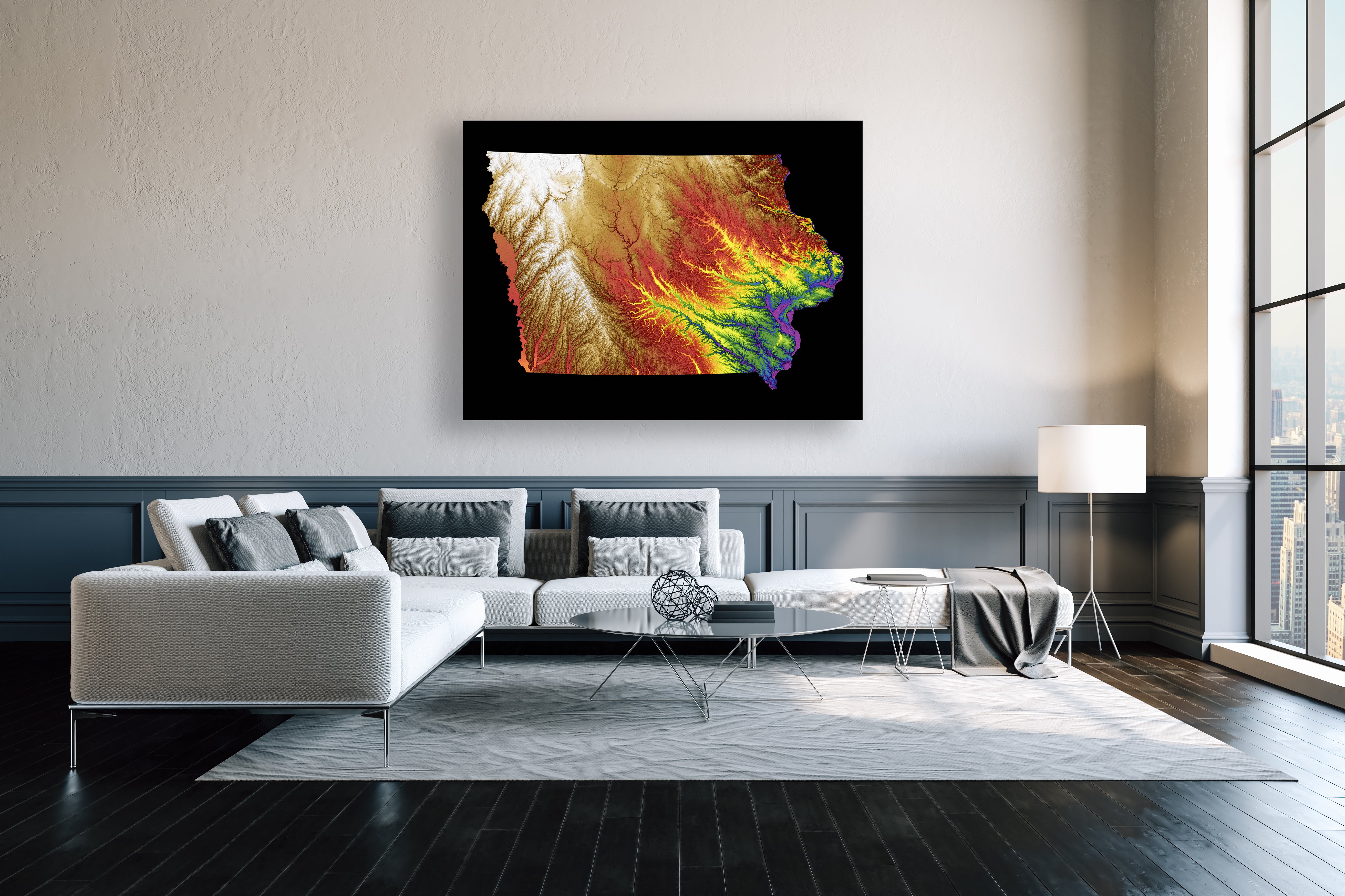 Iowa Color Elevation Map Wall Art Poster Print In Frame