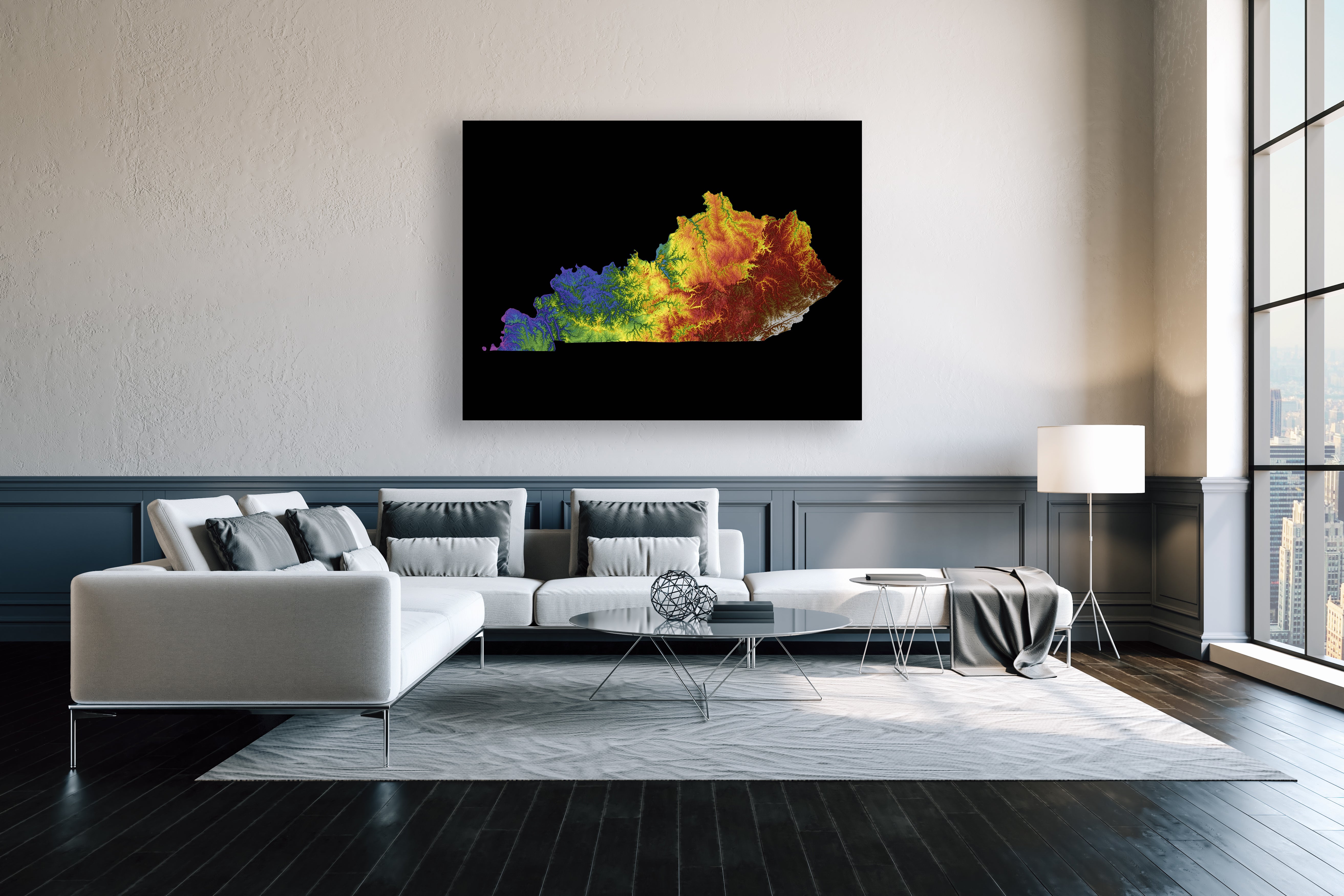 Kentucky Color Elevation Map Wall Art Poster Print In Frame