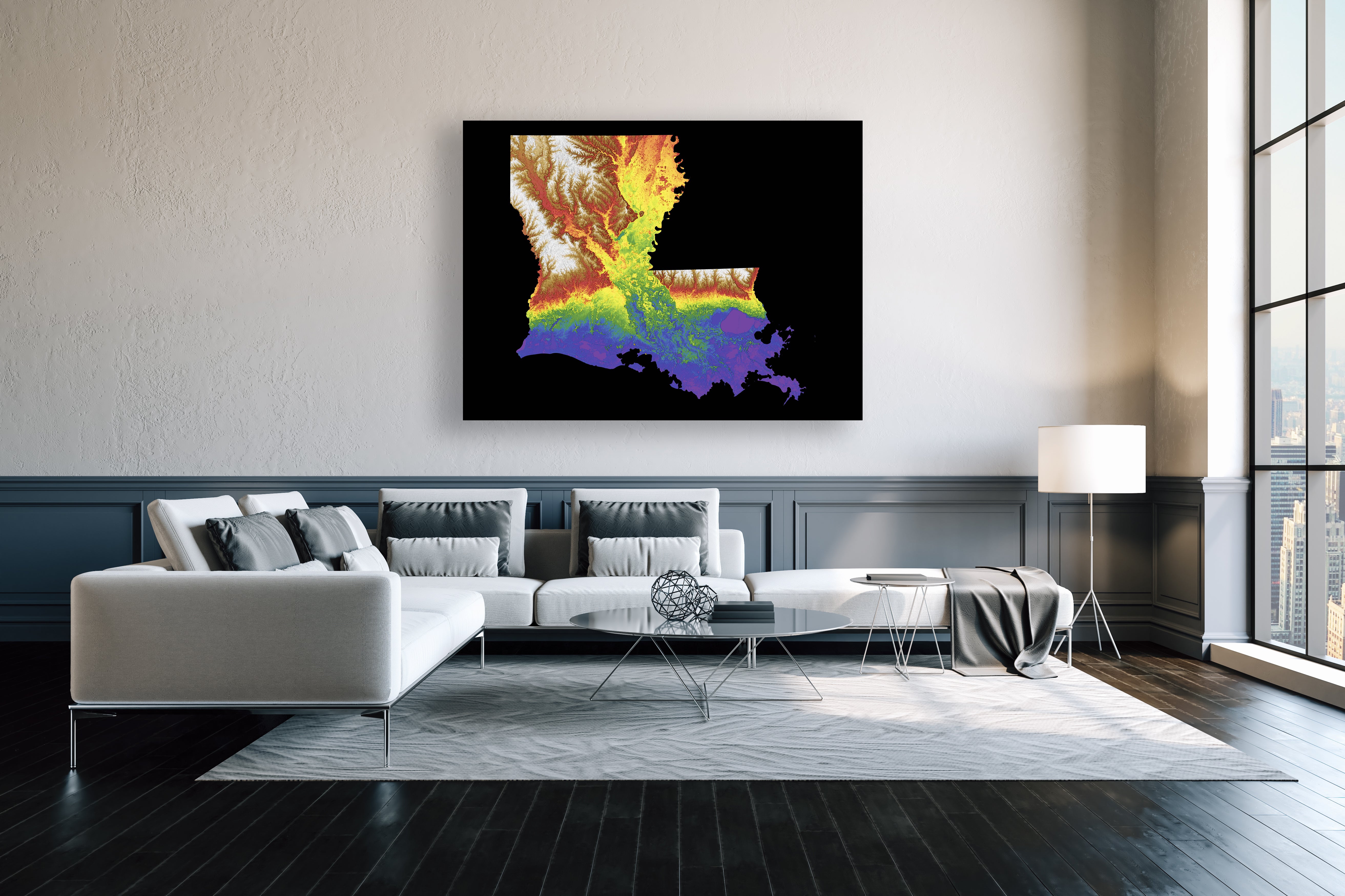 Louisiana Color Elevation Map Wall Art Poster Print In Frame