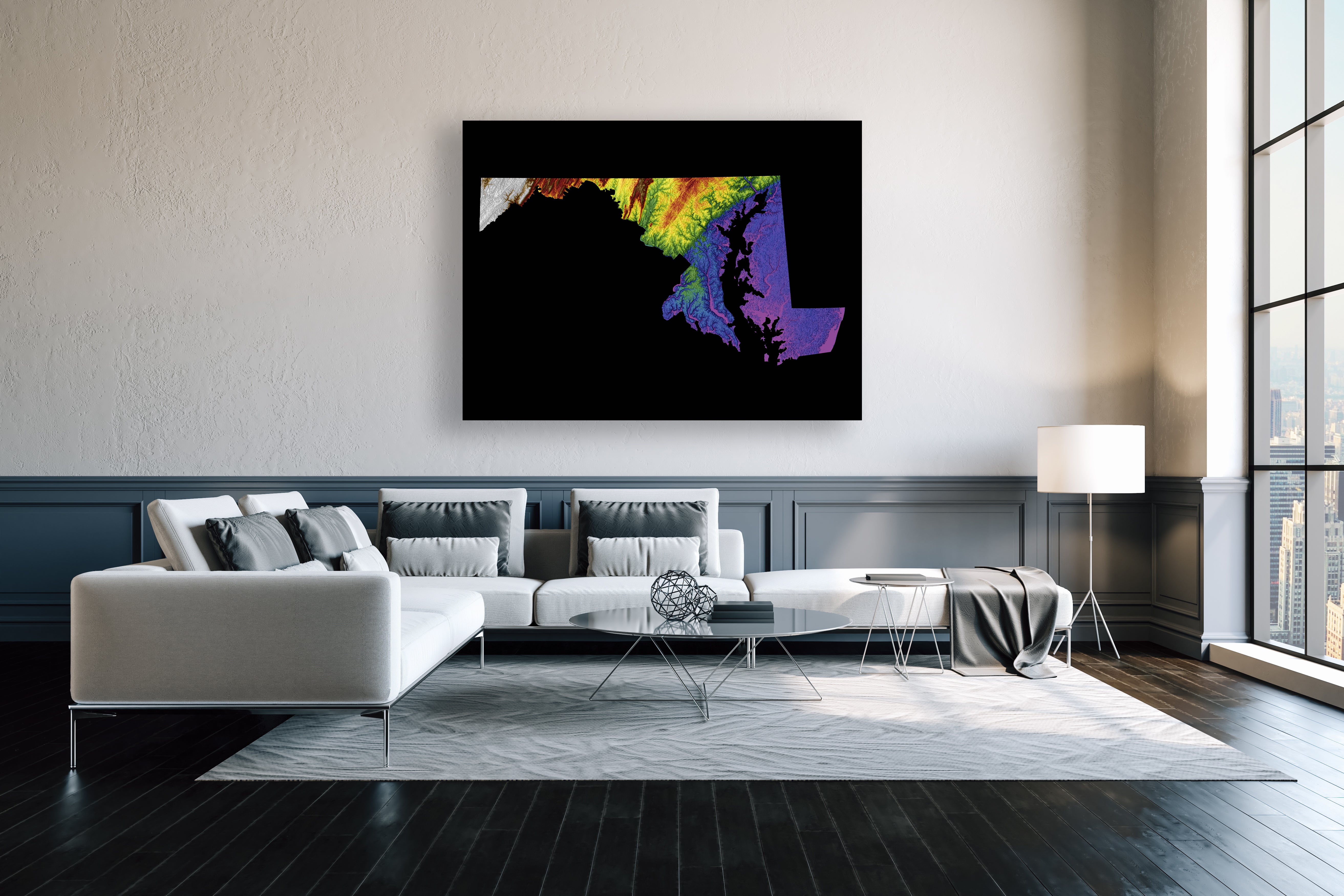 Maryland Color Elevation Map Wall Art Poster Print In Frame