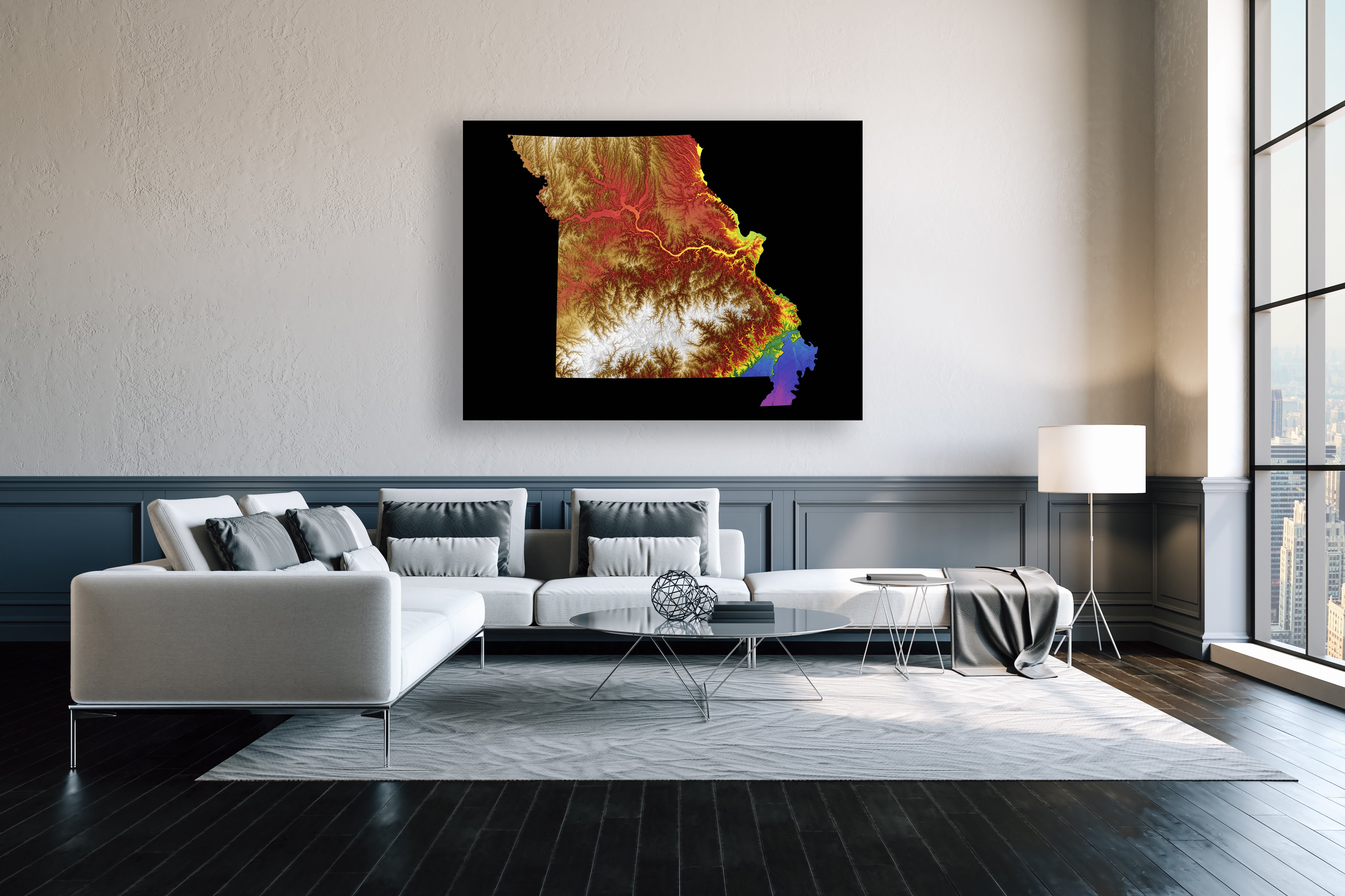 Missouri Color Elevation Map Wall Art Poster Print In Frame