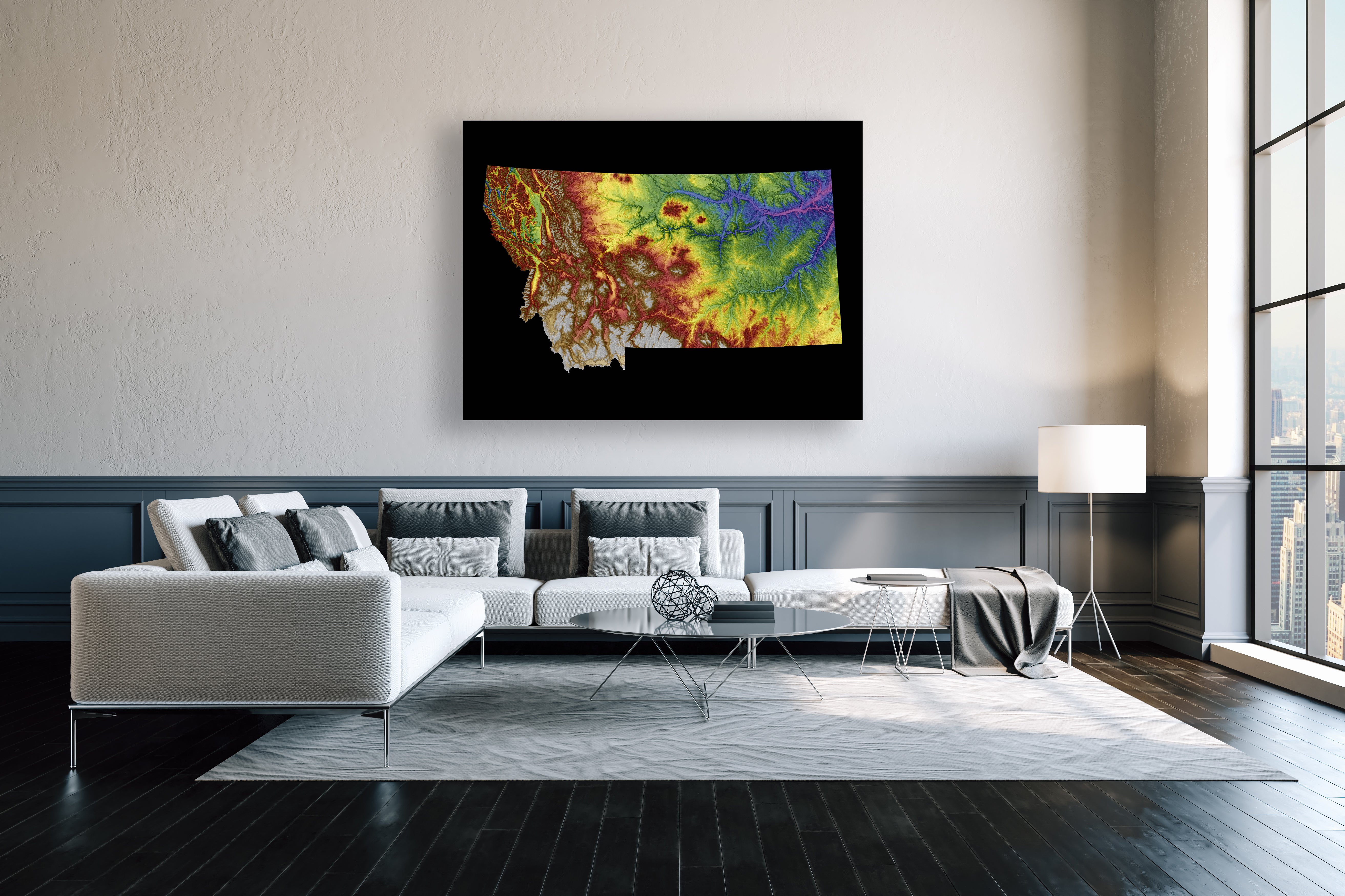 Montana Color Elevation Map Wall Art Poster Print In Frame