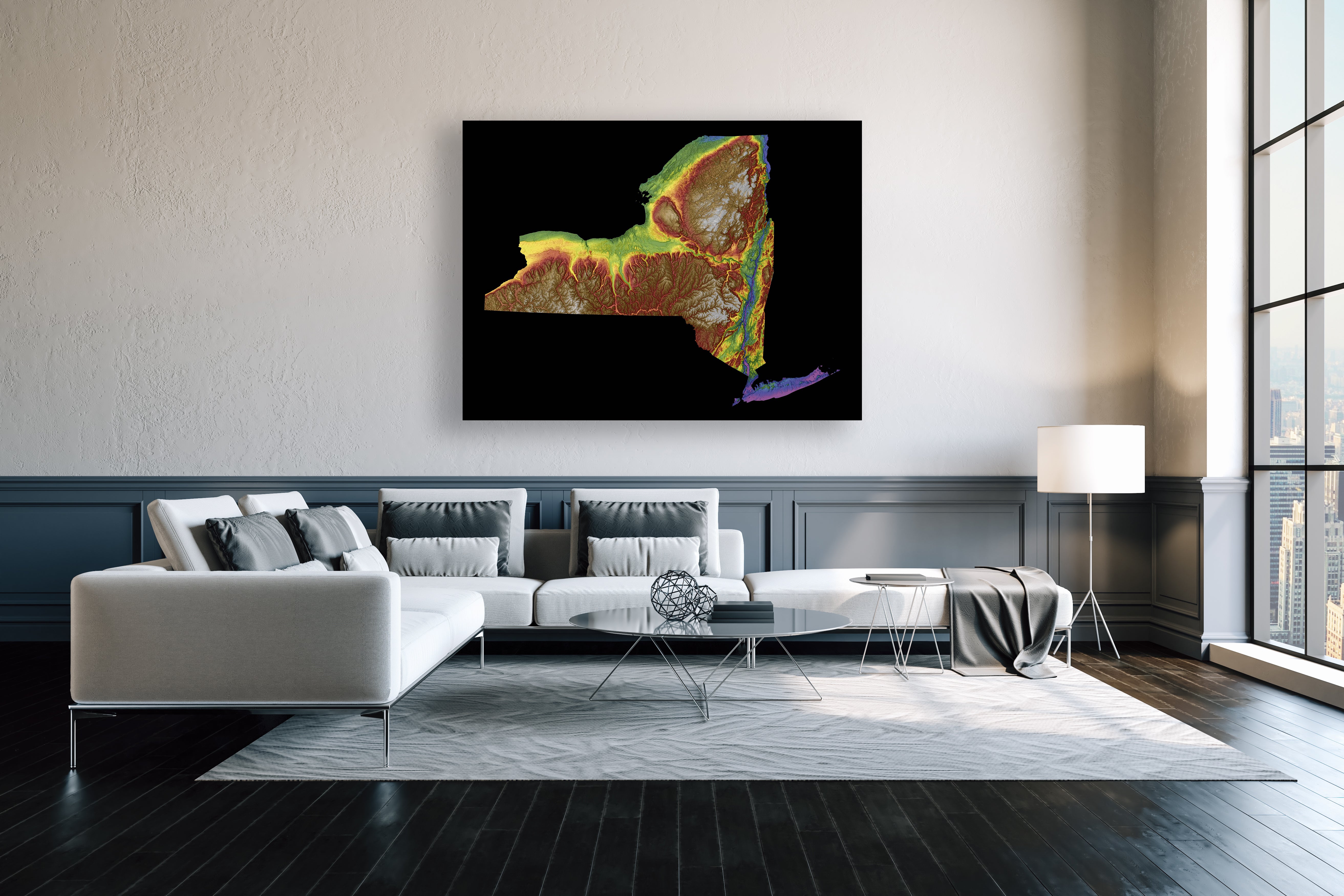 New York Color Elevation Map Wall Art Poster Print In Frame