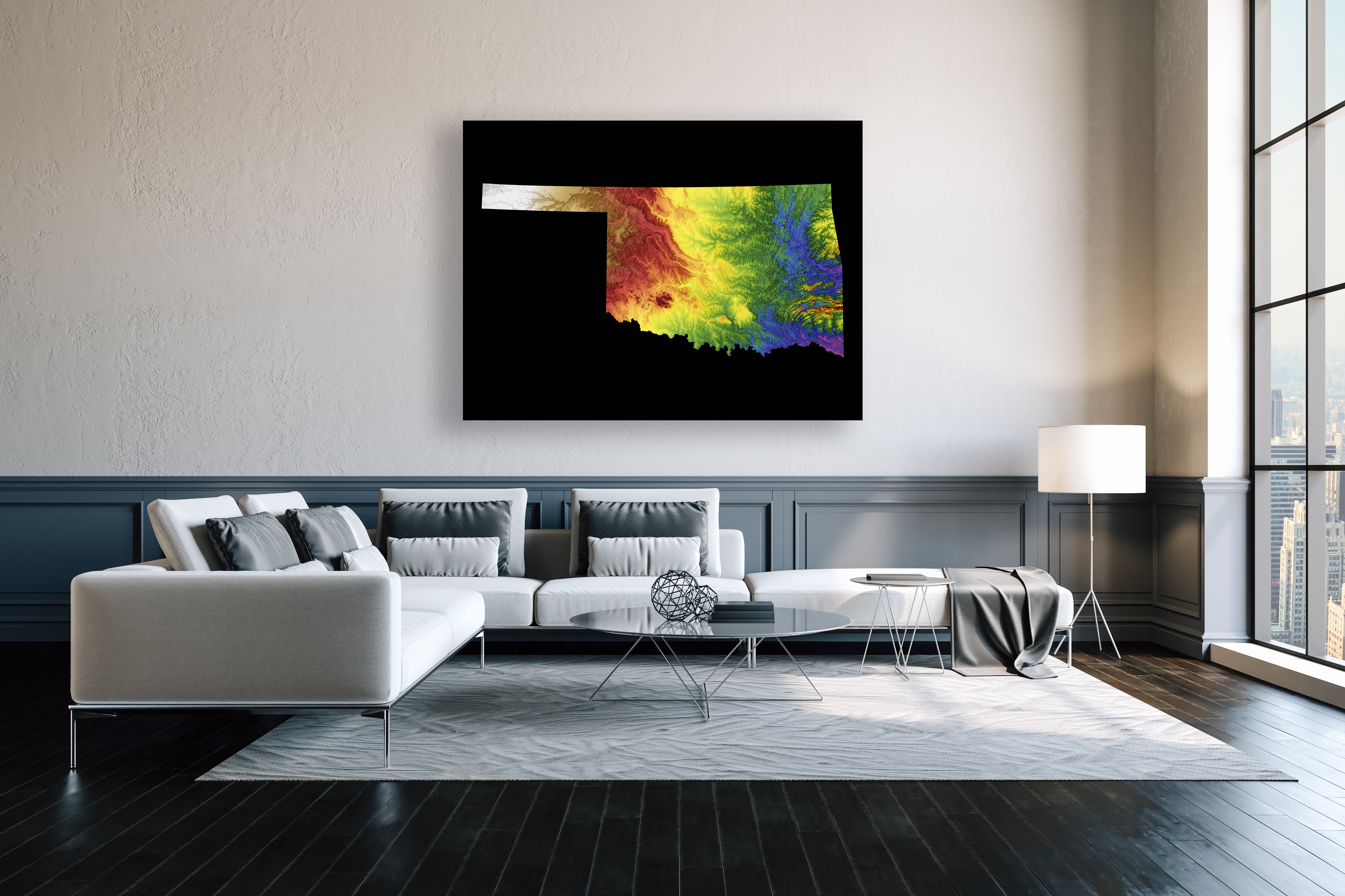 Oklahoma Color Elevation Map Wall Art Poster Print In Frame
