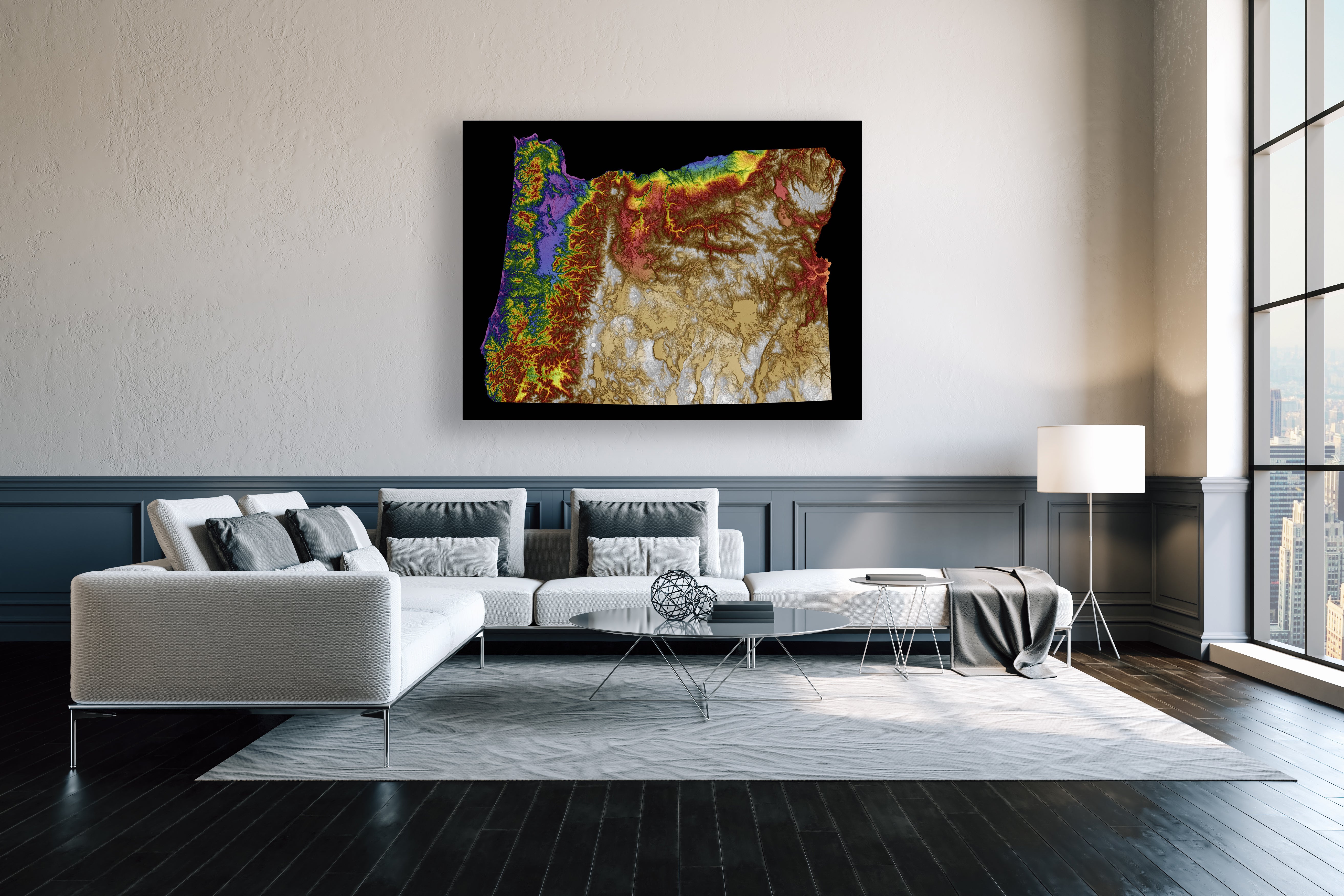 Oregon Color Elevation Map Wall Art Poster Print In Frame