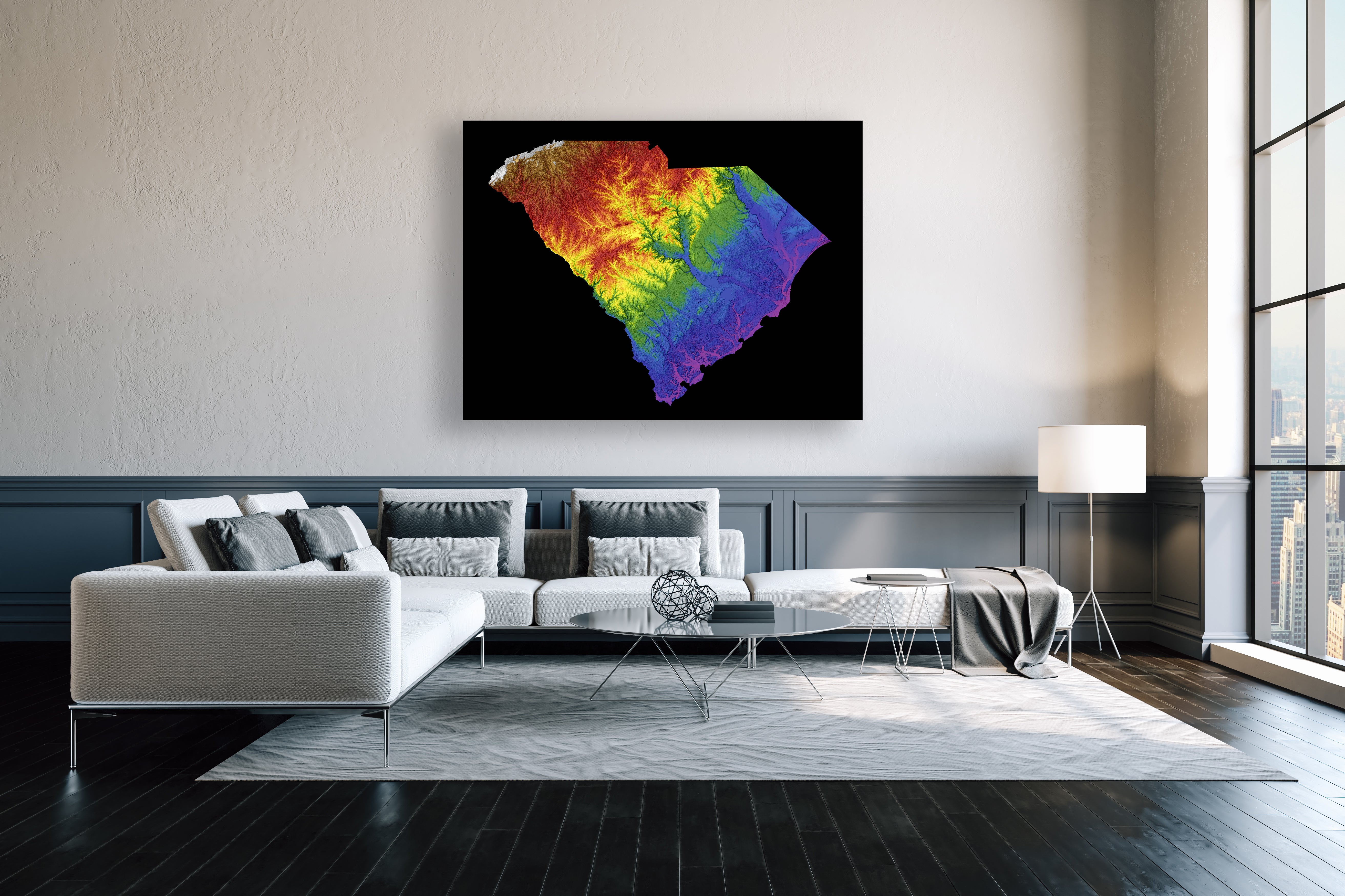 South Carolina Color Elevation Map Wall Art Poster Print In Frame