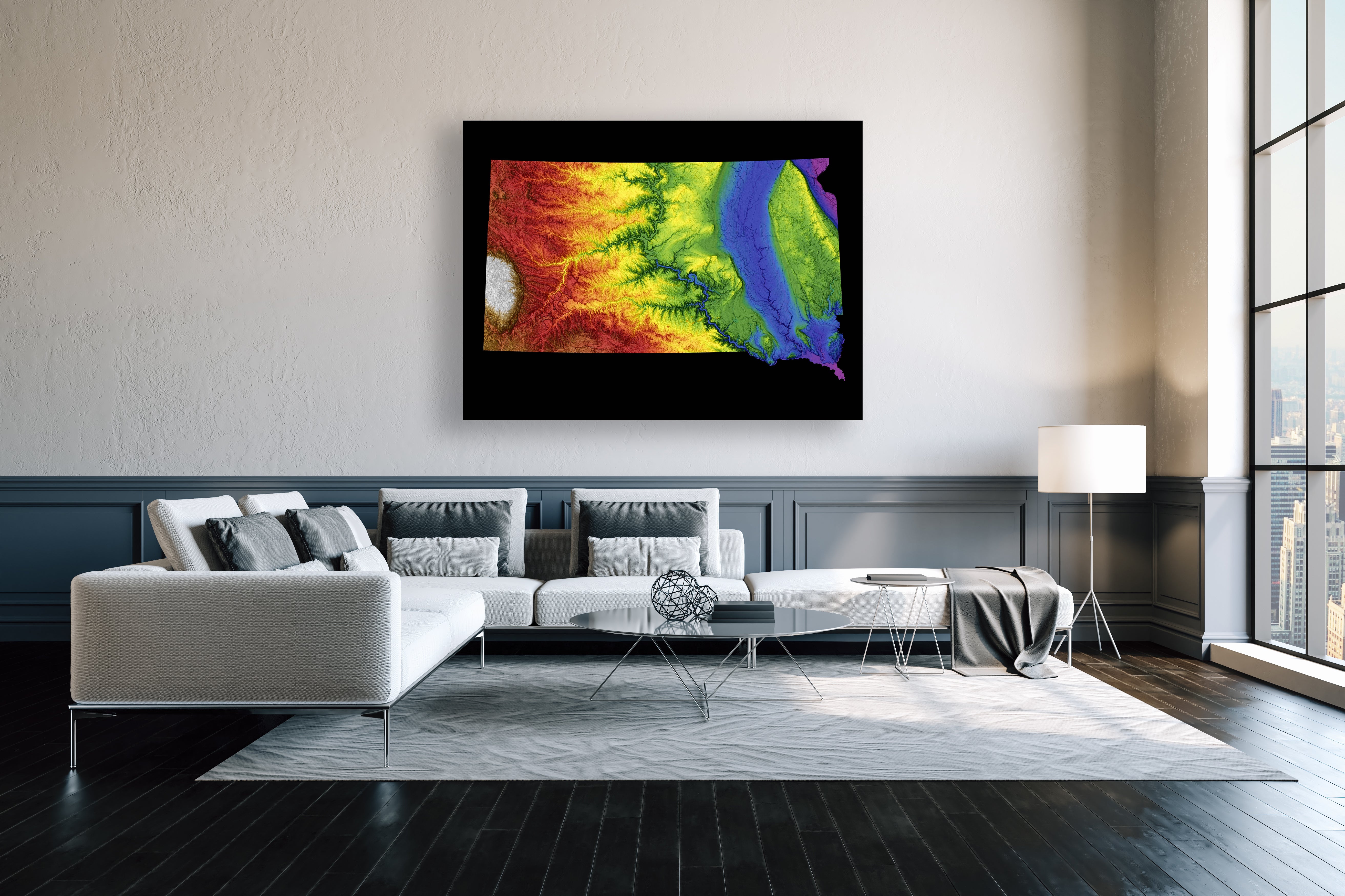South Dakota Color Elevation Map Wall Art Poster Print In Frame