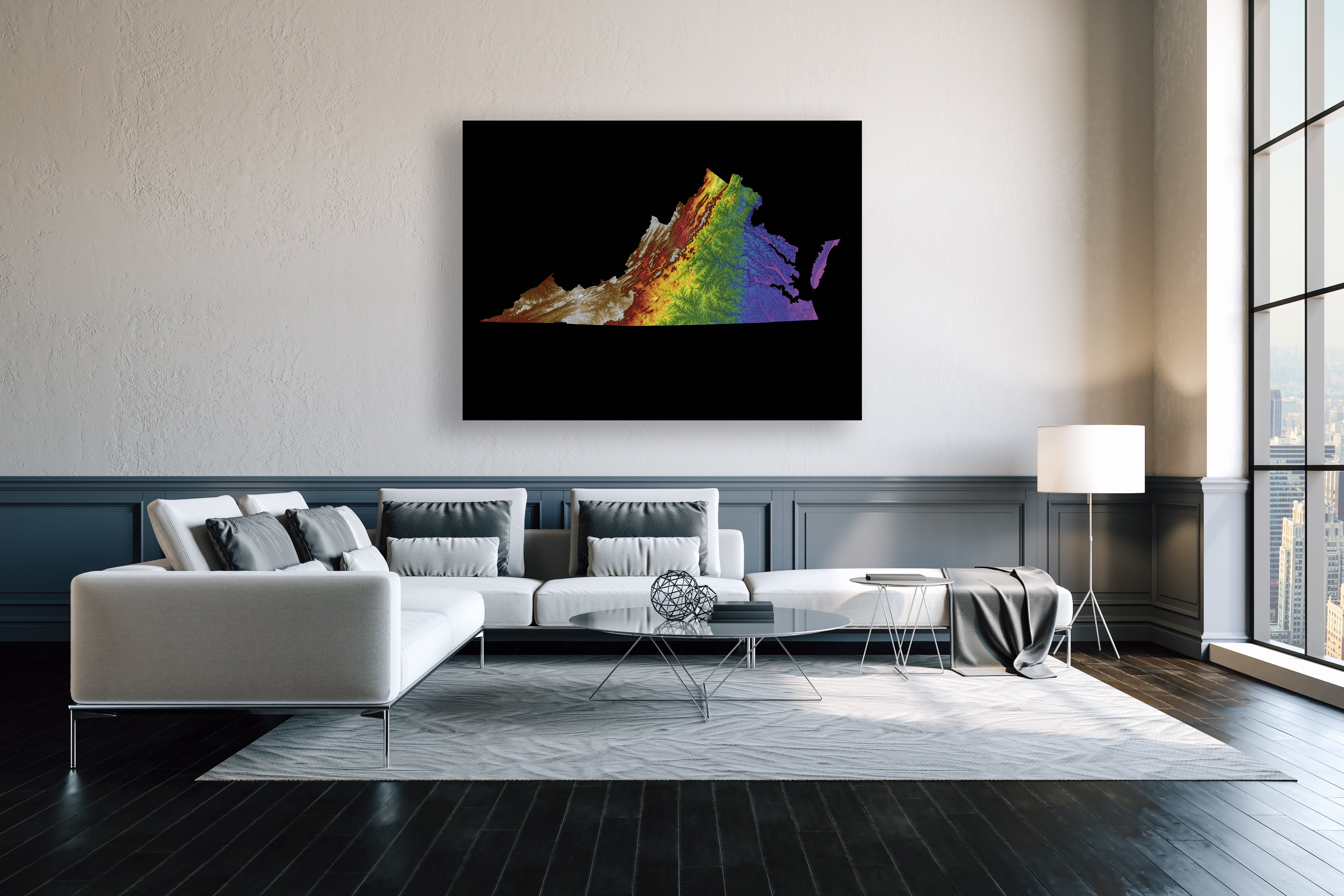 Virginia Color Elevation Map Wall Art Poster Print In Frame