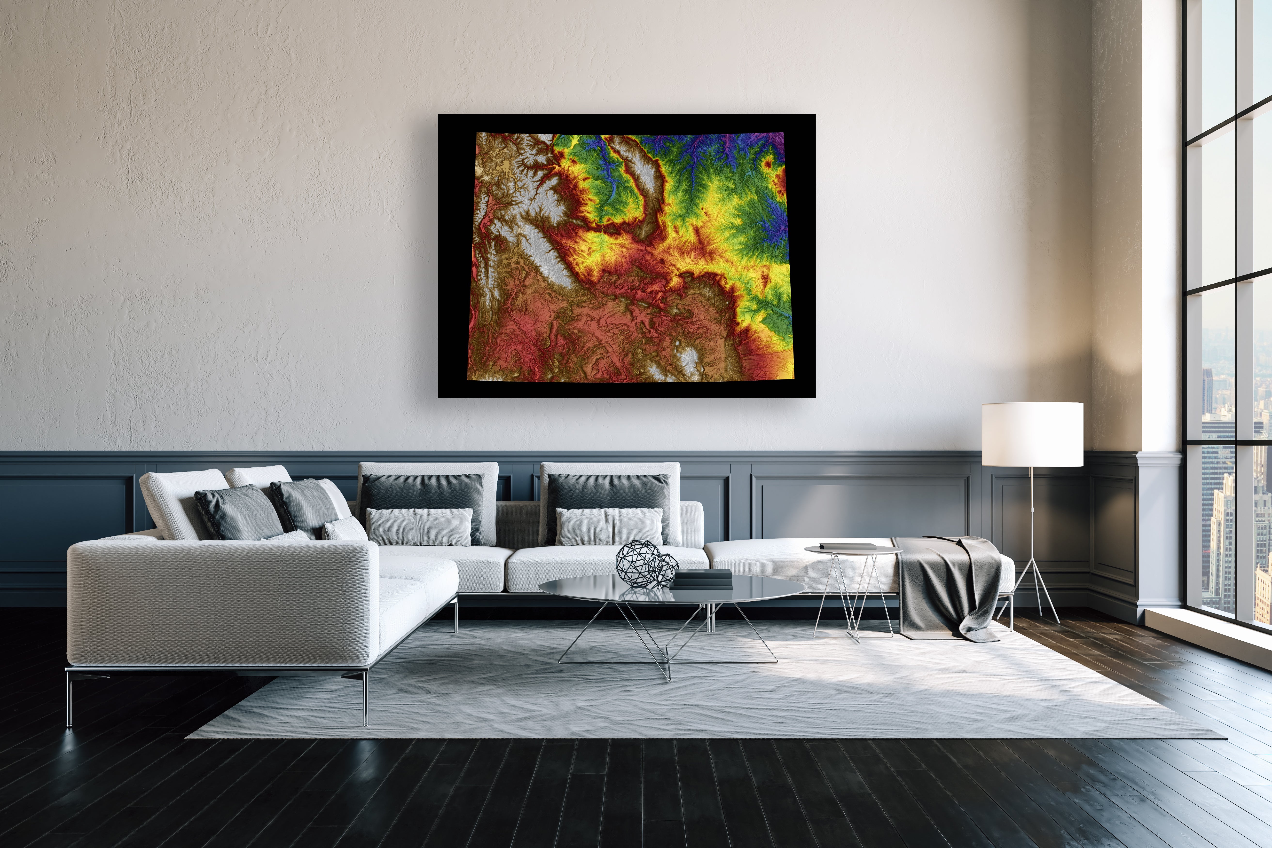 Wyoming Color Elevation Map Wall Art Poster Print In Frame