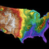 USA Color Elevation Map (Contiguous) Wall Art Poster Print With Black Background
